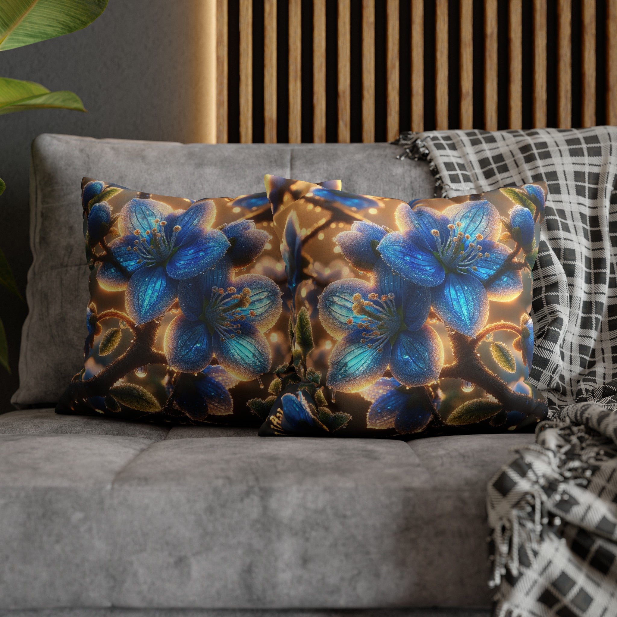 Blue, diamond flowers (3) - Suede Square Pillowcase