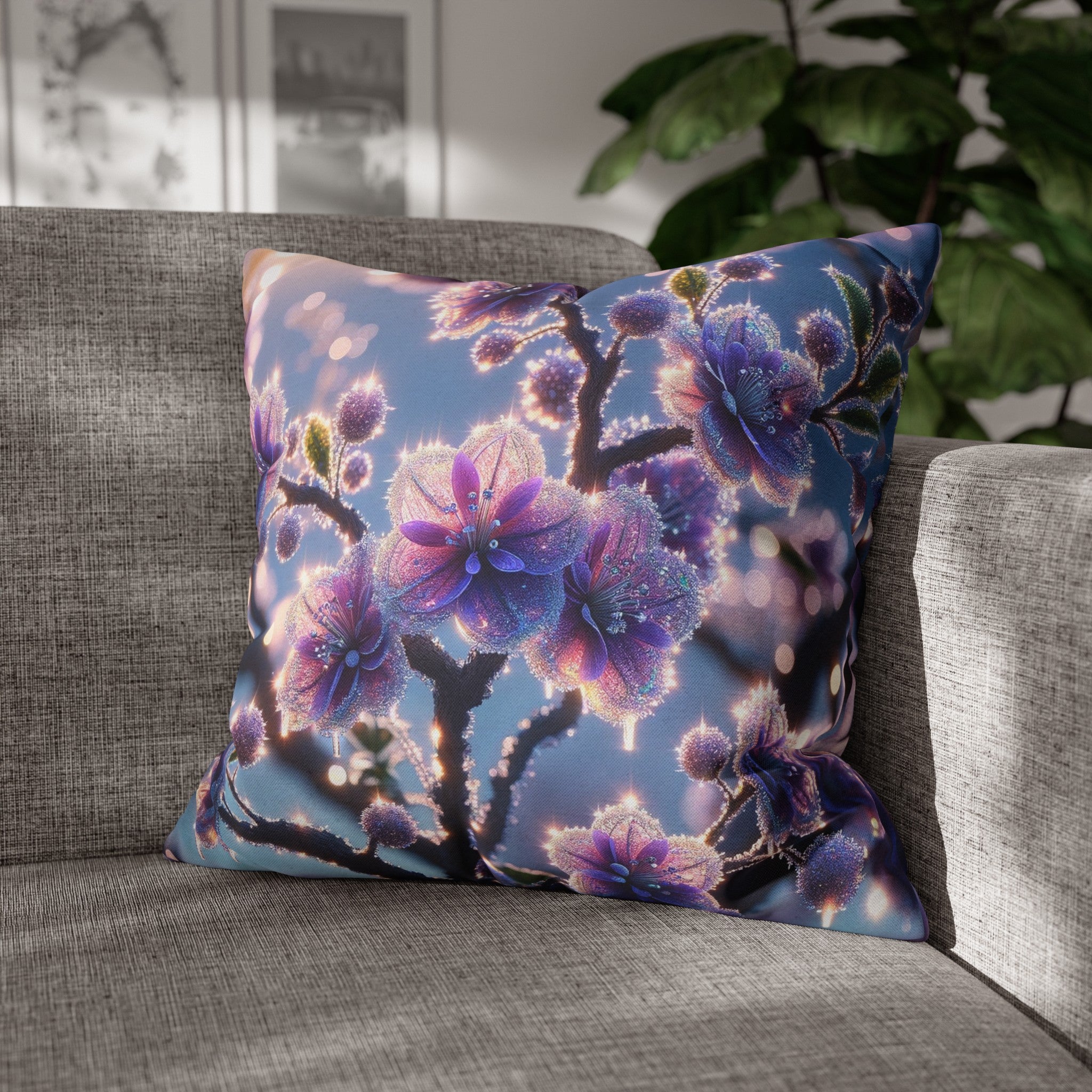 Purple diamond flowers (1) -  Polyester Square Pillowcase