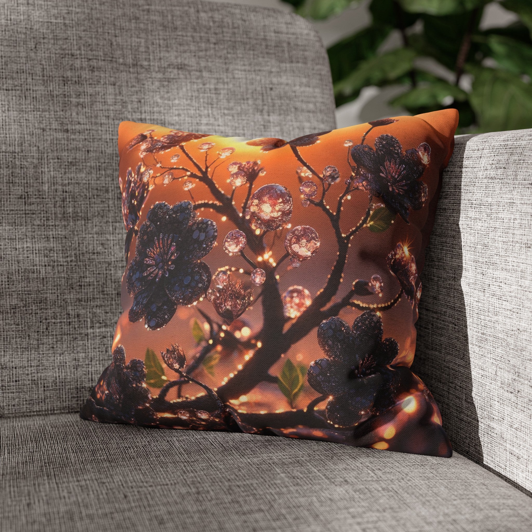 Black diamond flowers (2) - Polyester Square Pillowcase