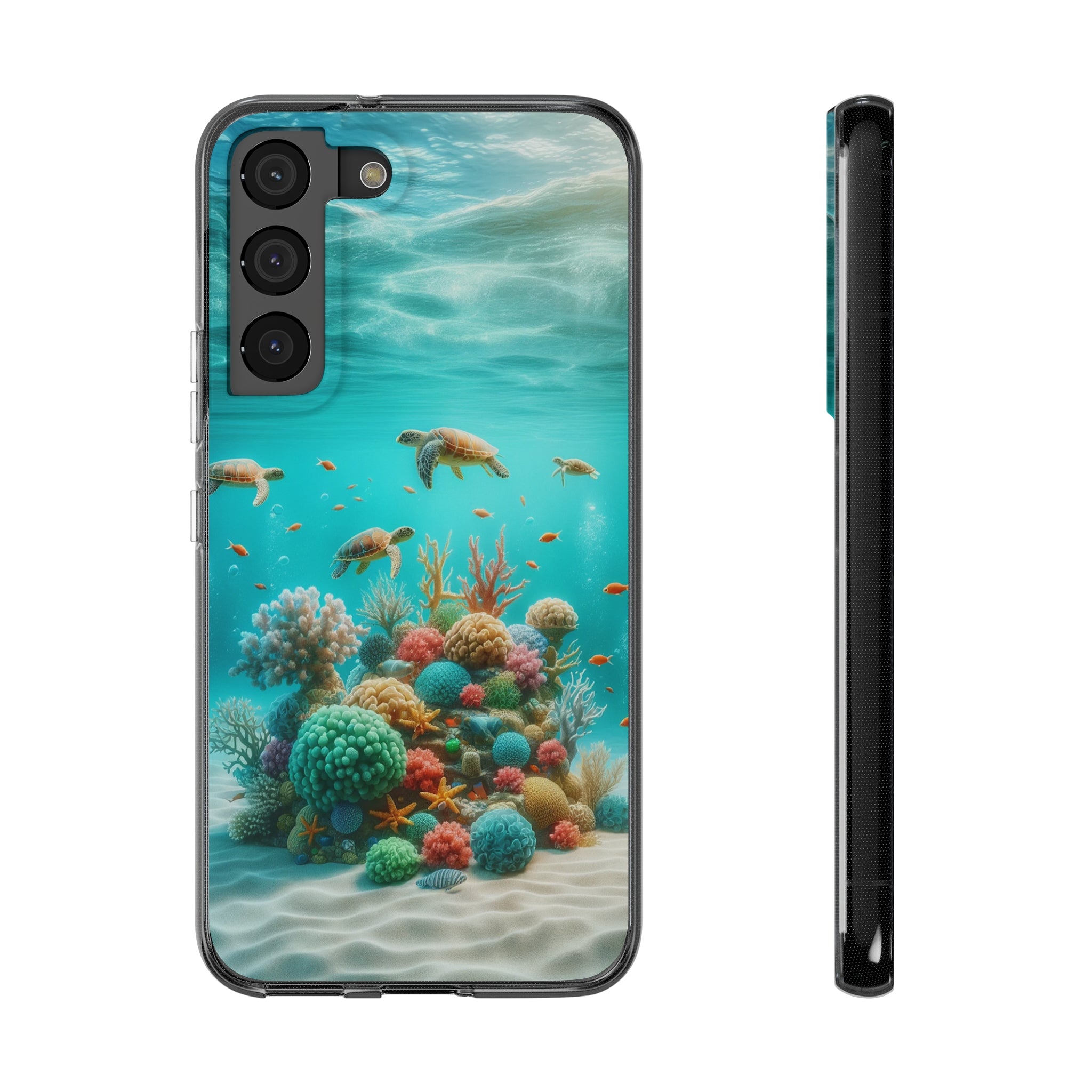 Turtles on coral reef - Soft Phone Case