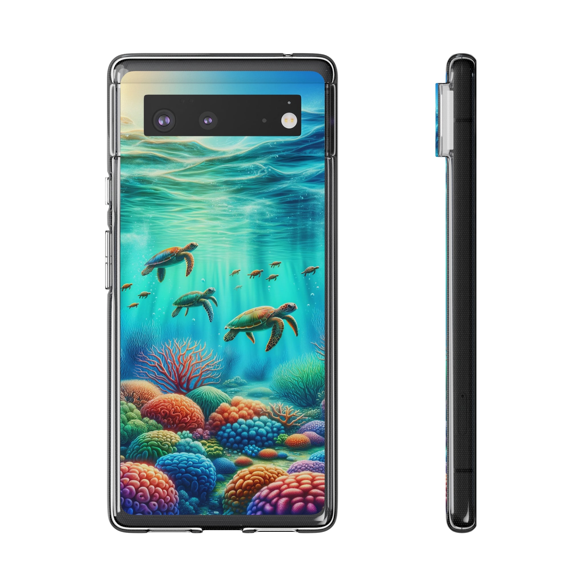 Turtles and coral reef - Soft Phone Case