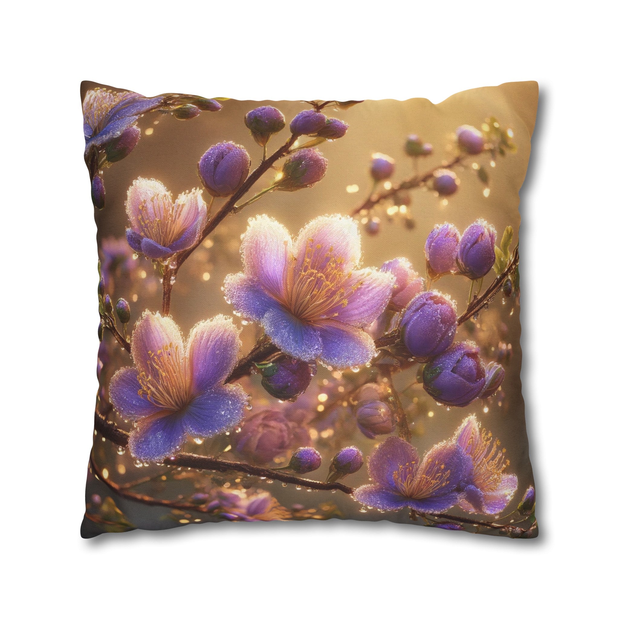 Purple diamond flowers (3) - Polyester Square Pillowcase