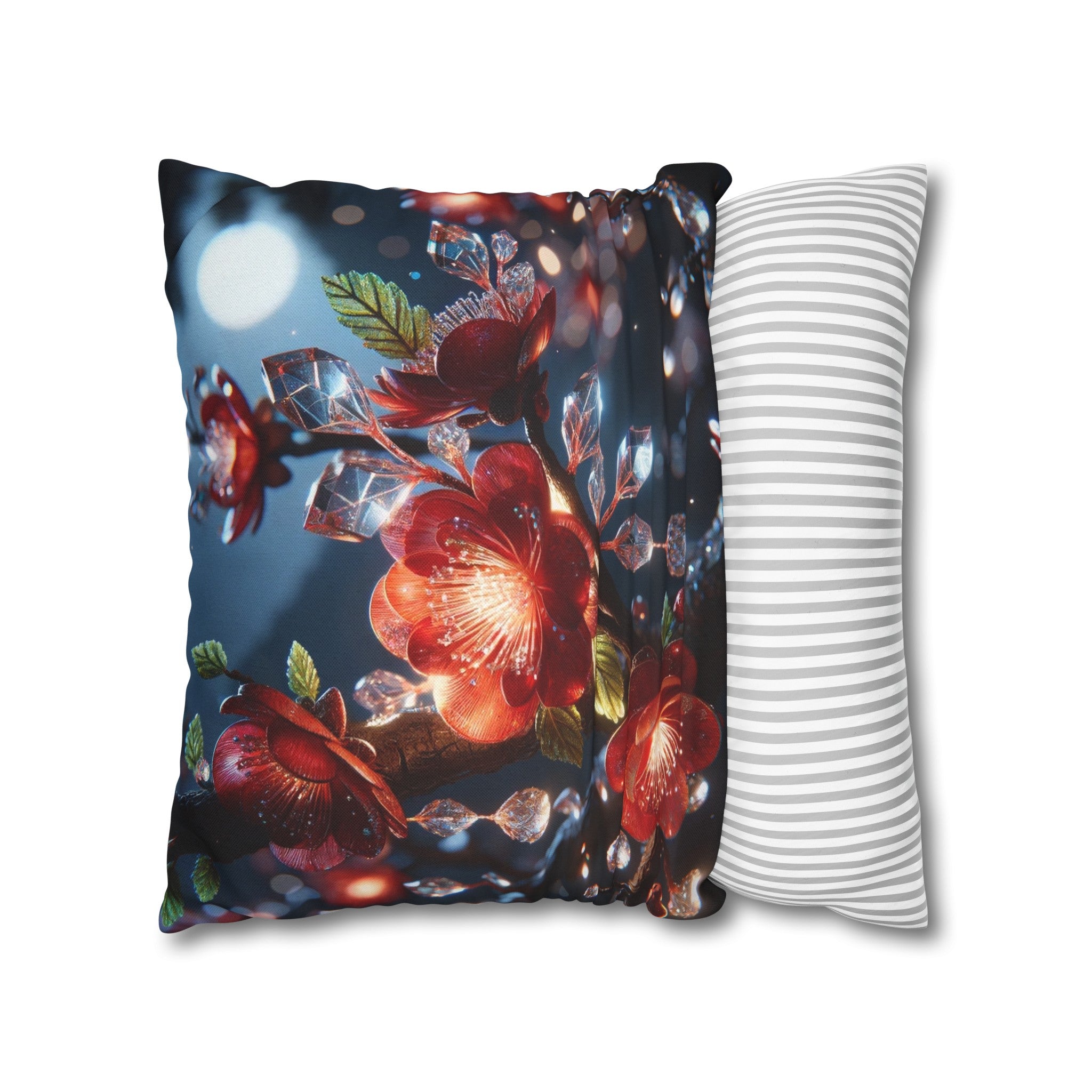 Red diamond flowers (5) - Polyester Square Pillowcase