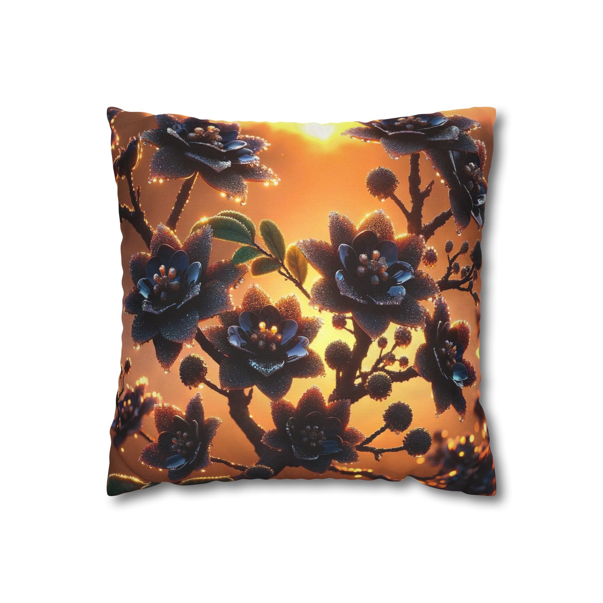 Black diamond flowers (4) - Polyester Square Pillowcase