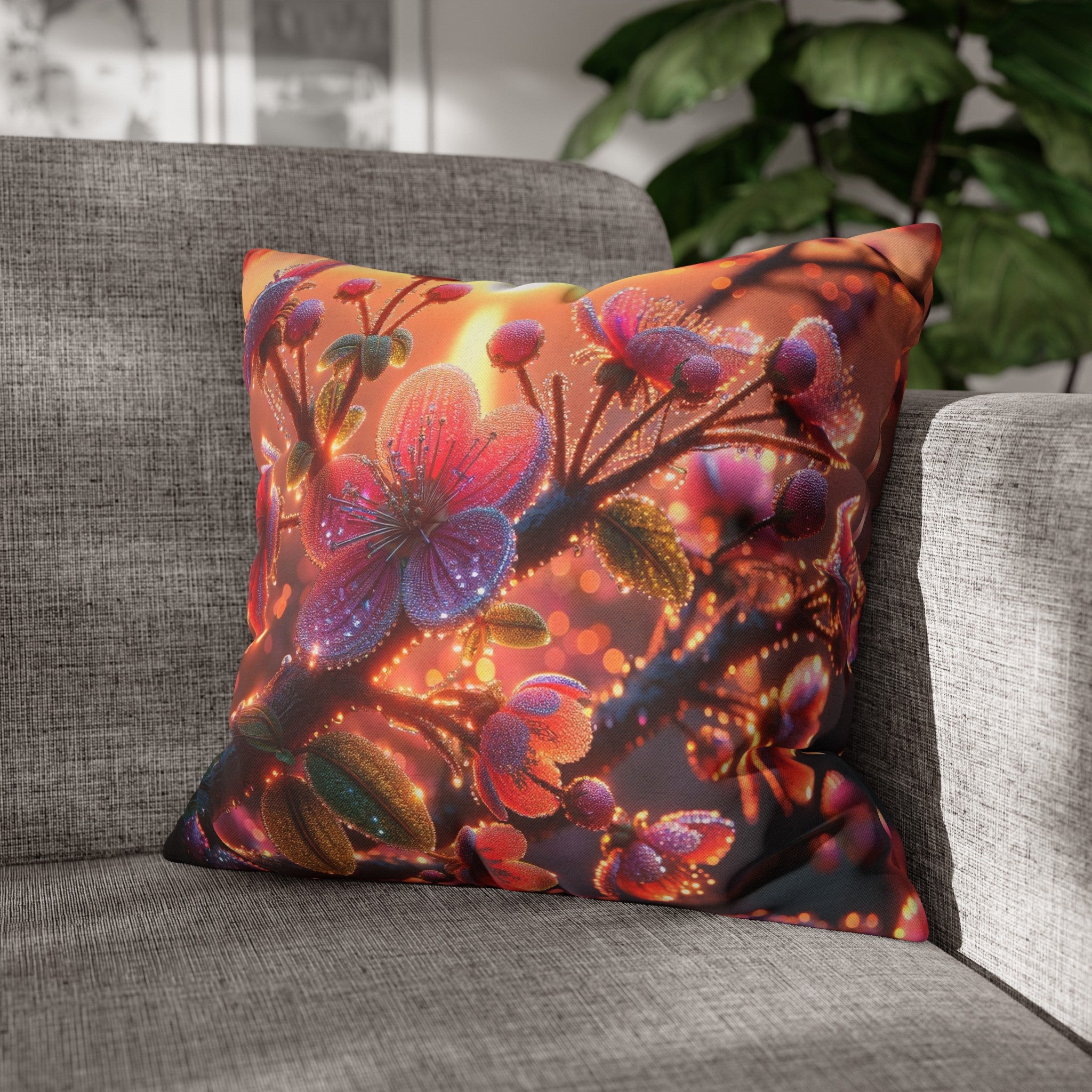 Pink diamond flowers (2) - Polyester Square Pillowcase