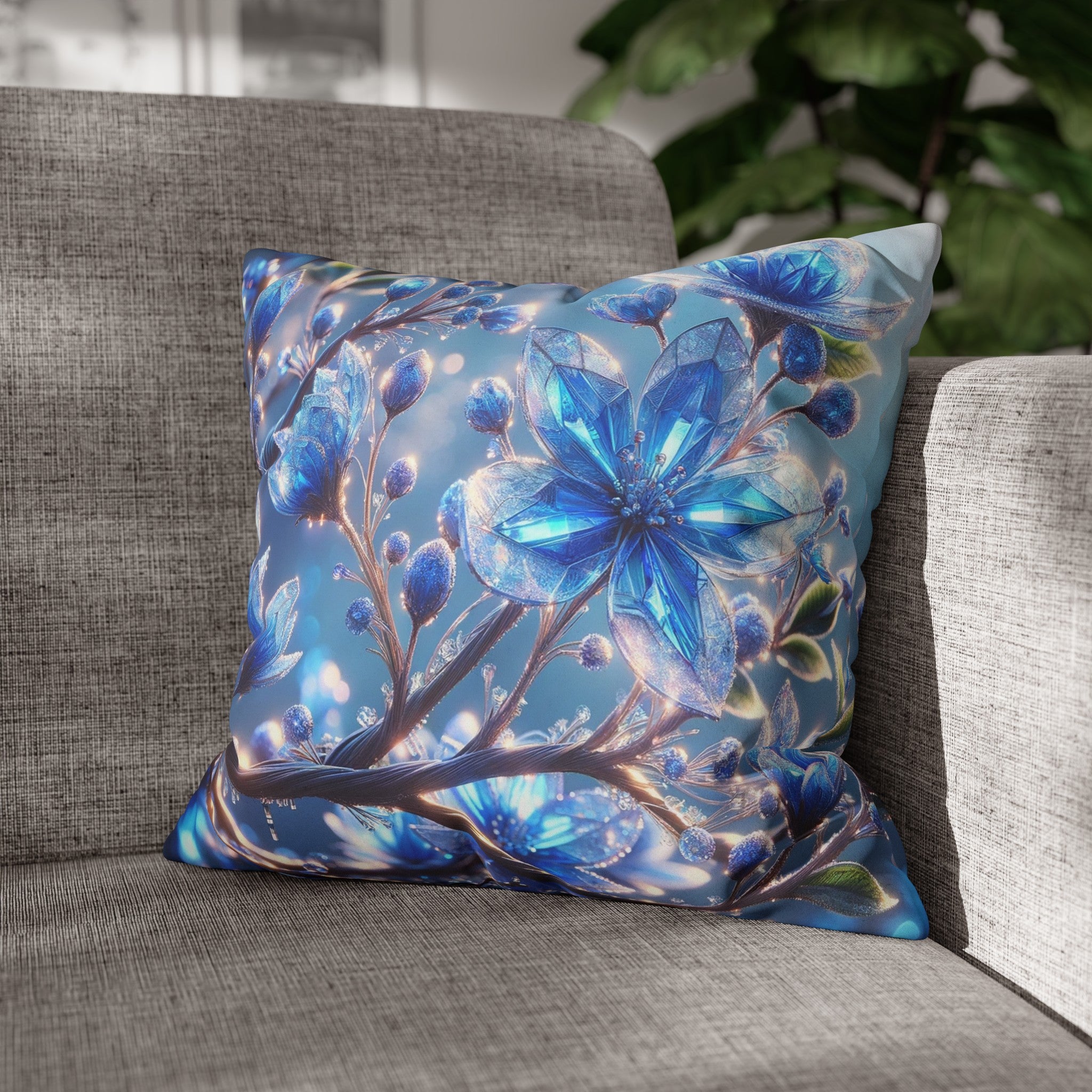 Blue, diamond flowers (5) - Suede Square Pillowcase