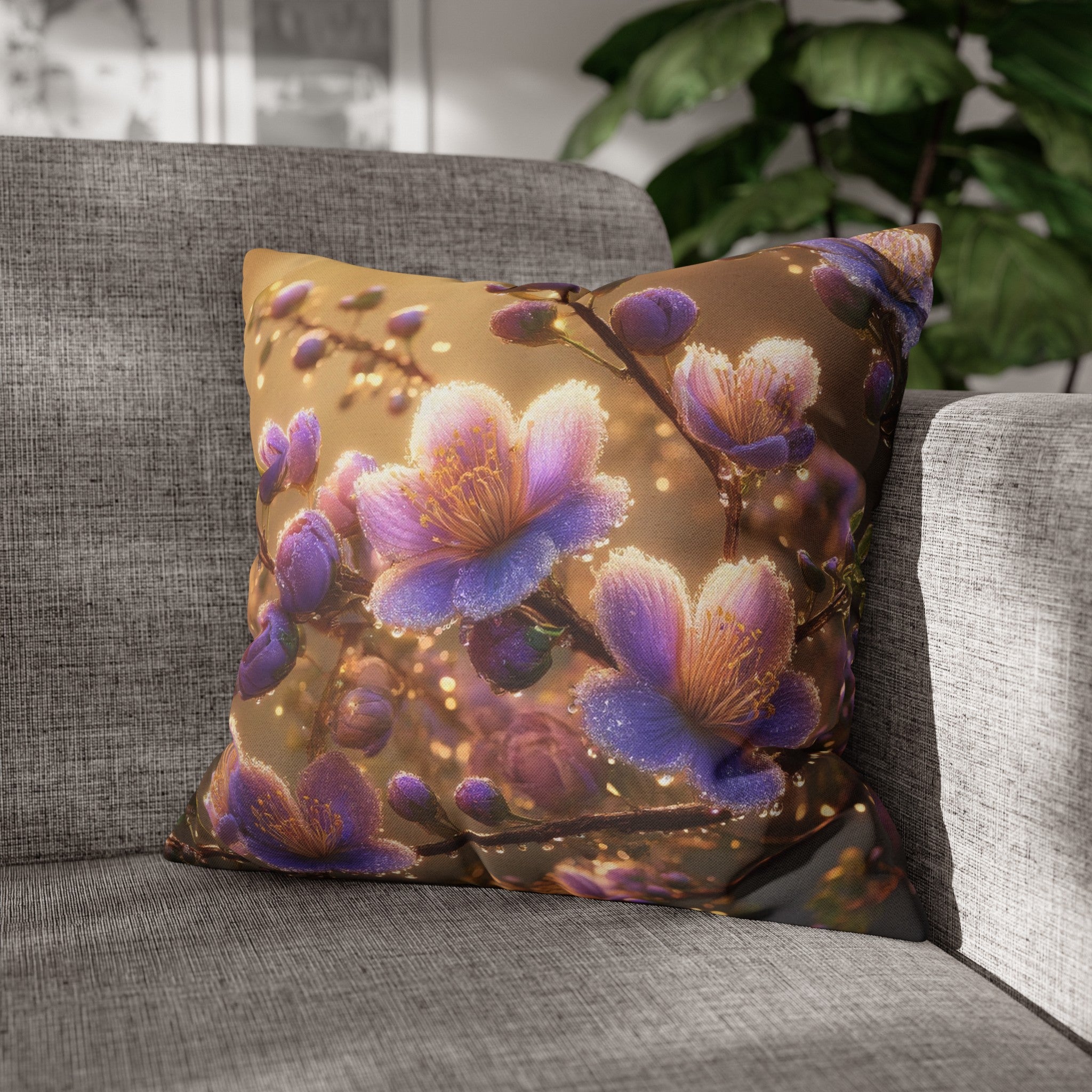 Purple diamond flowers (3) - Polyester Square Pillowcase