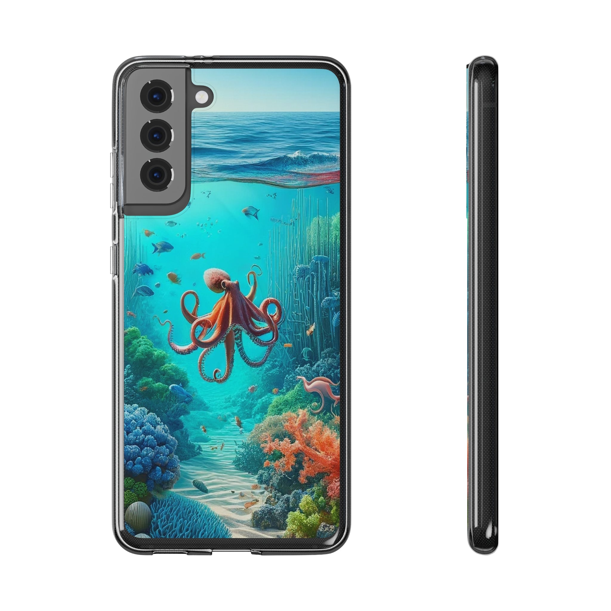 Octopus in turquoise water - Soft Phone Case