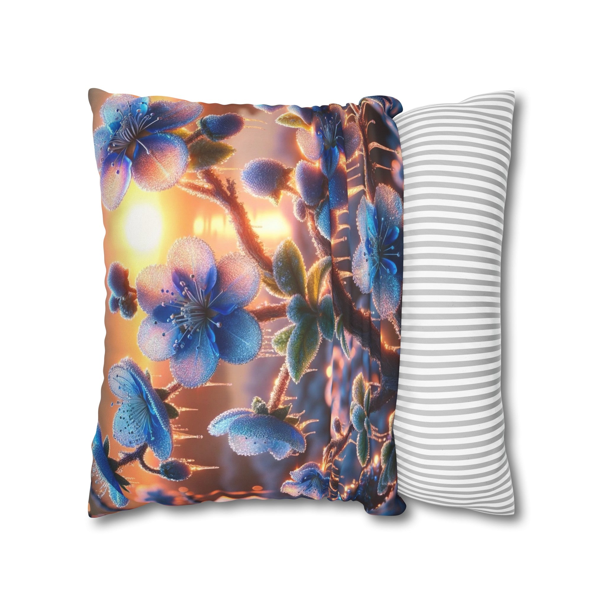 Blue,diamond flowers (1) - Suede Square Pillowcase