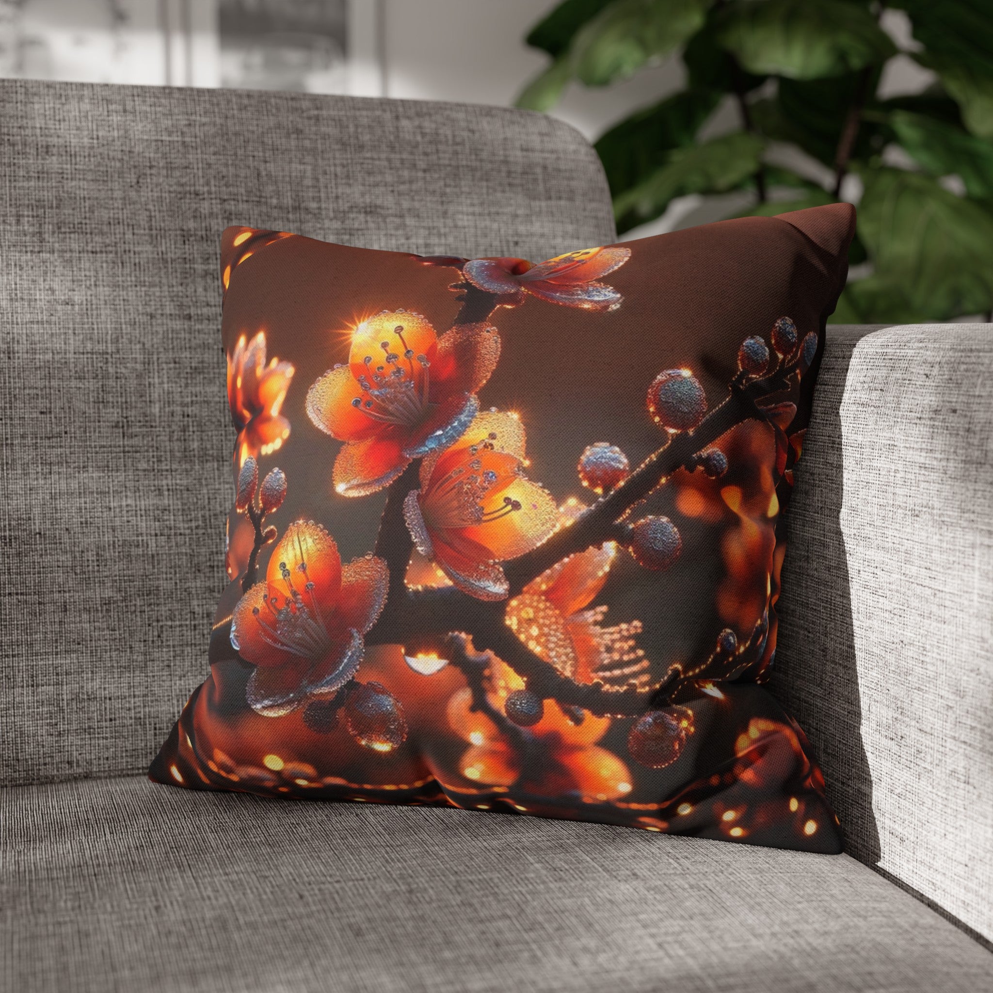 Orange diamond flowers (1) - Polyester Square Pillowcase