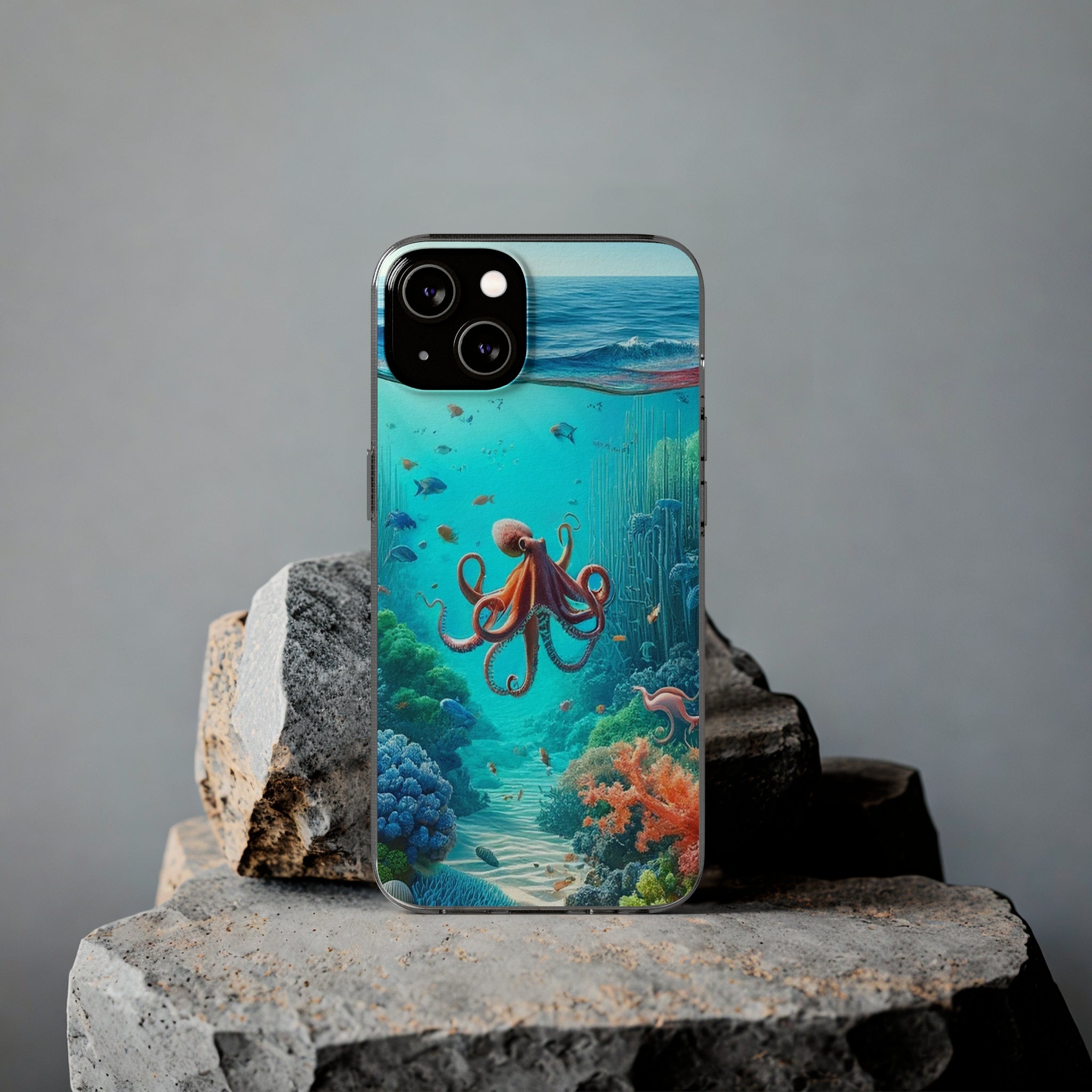 Octopus in turquoise water - Soft Phone Case