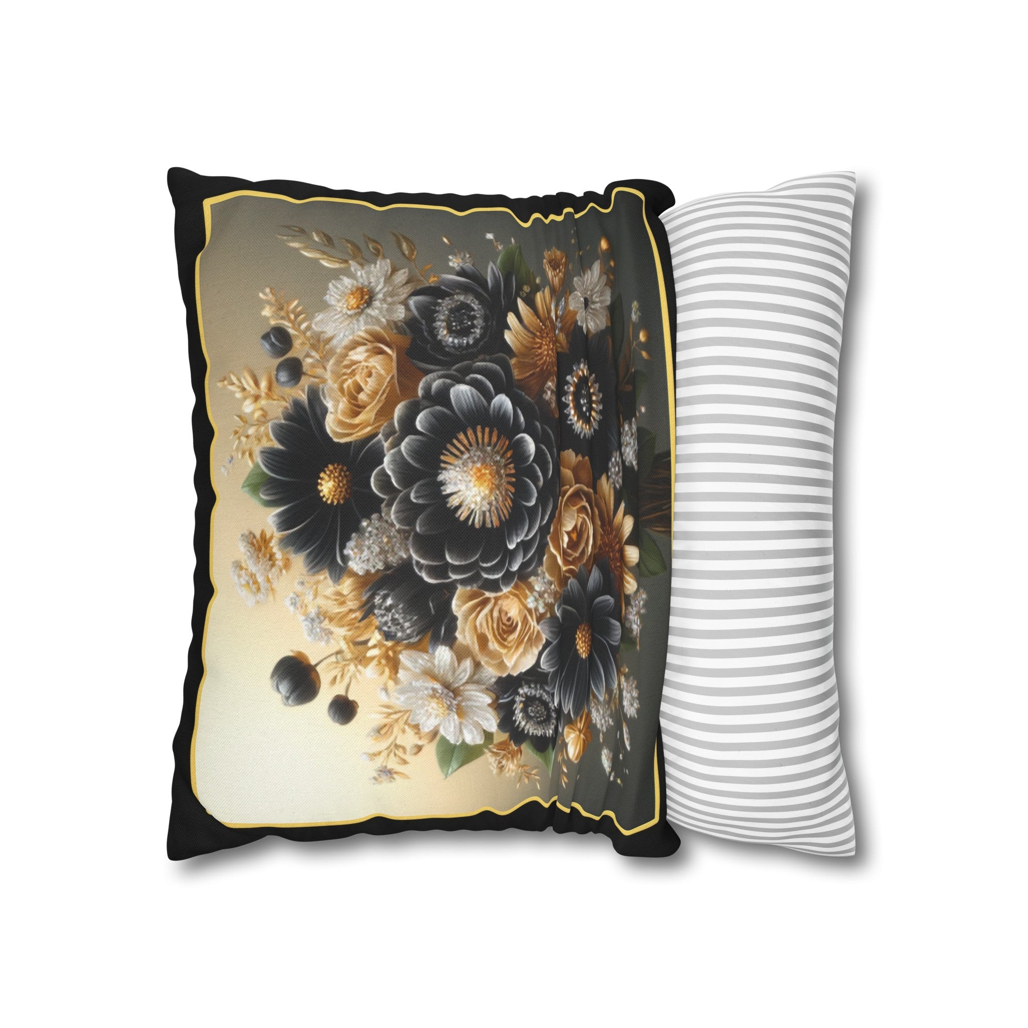 Black-Golden Bouquet (1) - Polyester Square Pillowcase