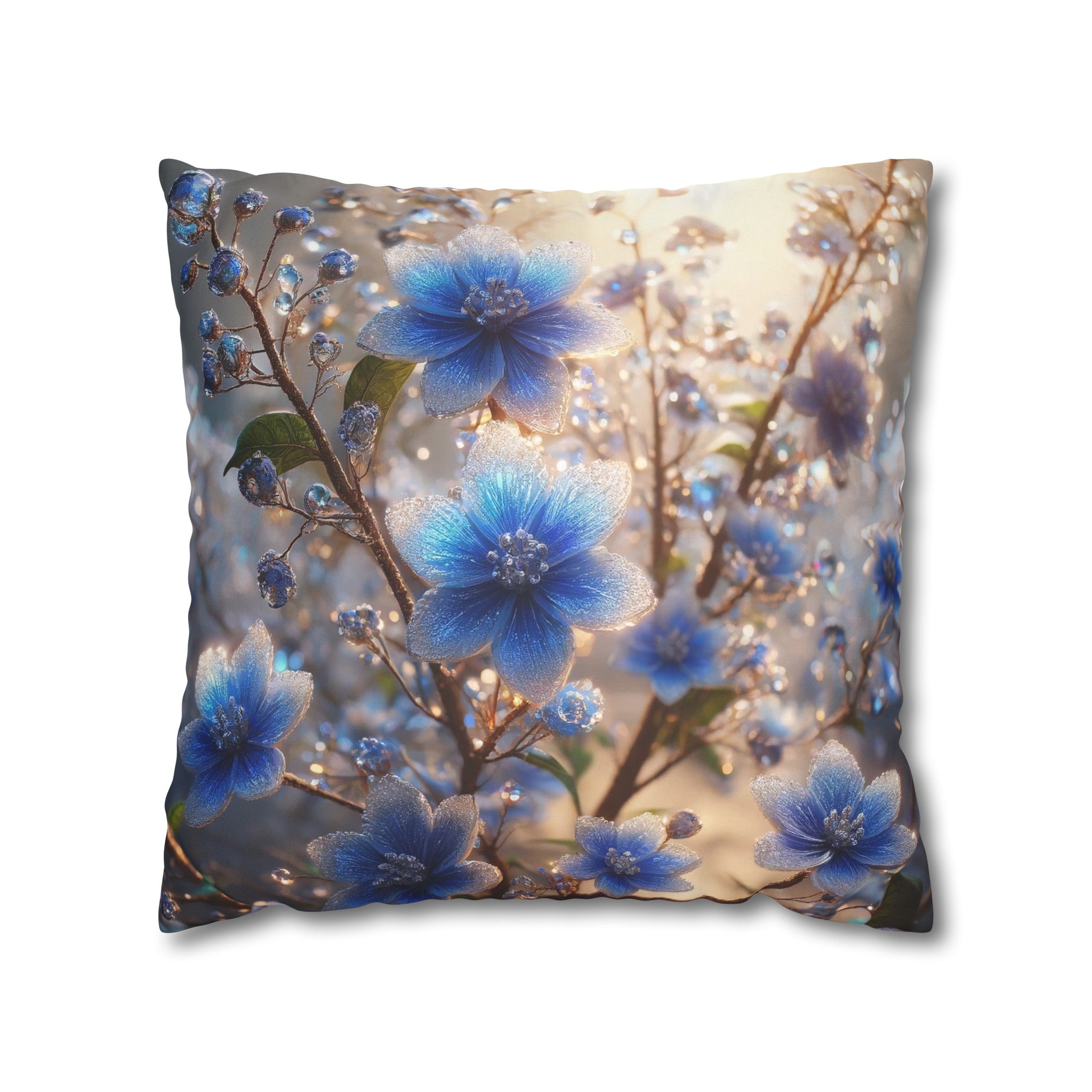 Blue, diamond flowers (4) - Suede Square Pillowcase