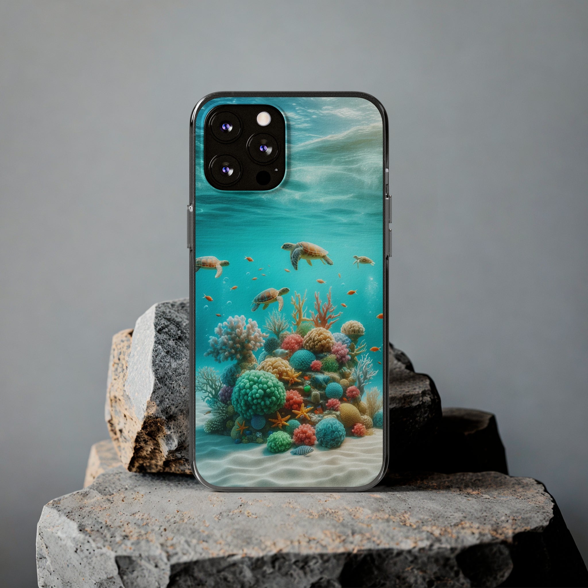 Turtles on coral reef - Soft Phone Case