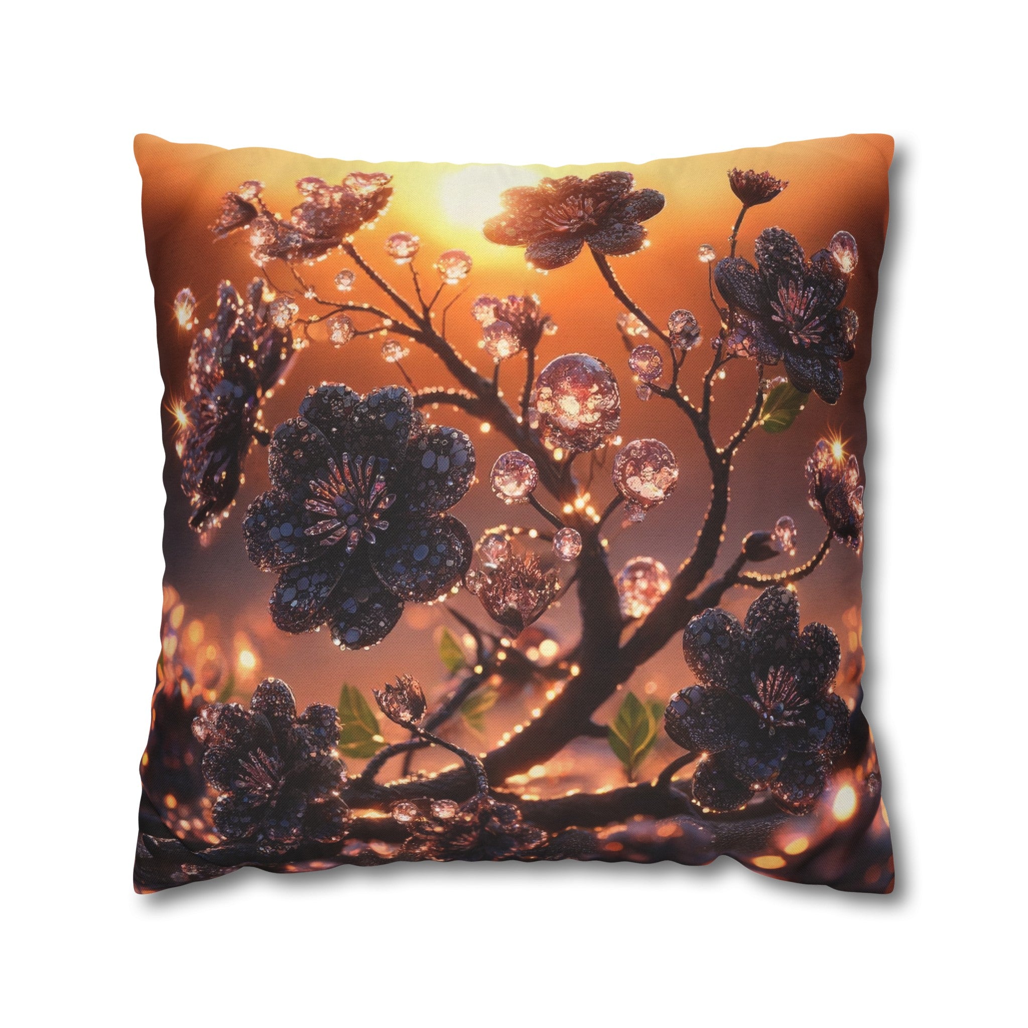 Black diamond flowers (2) - Polyester Square Pillowcase