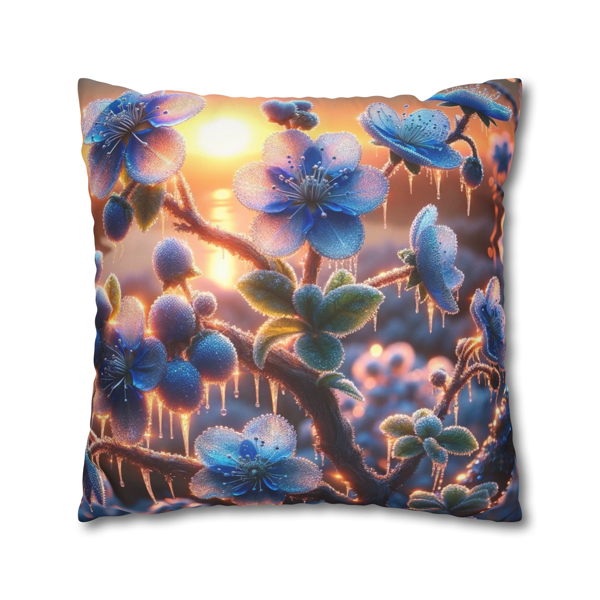 Blue,diamond flowers (1) - Suede Square Pillowcase