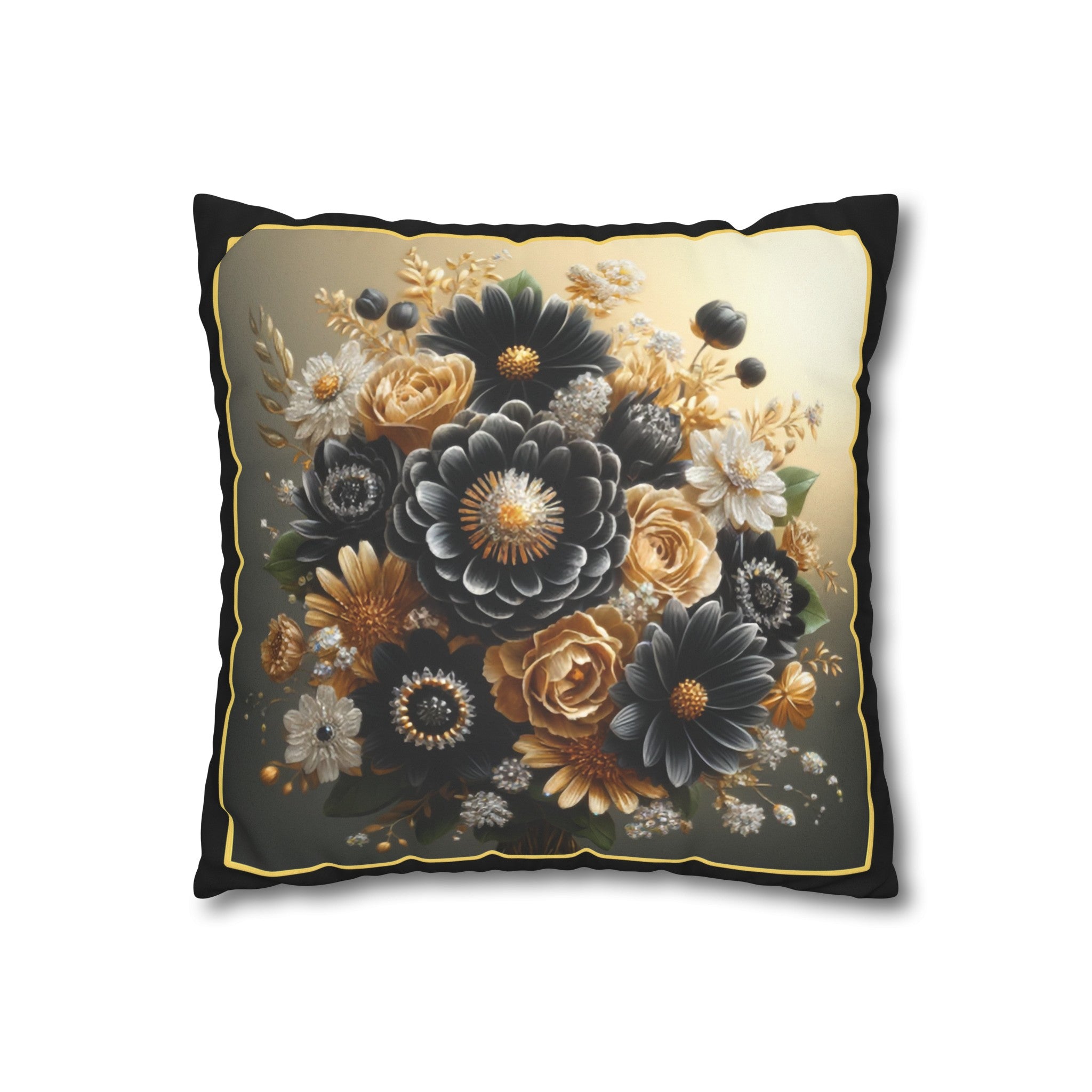 Black and golden Bouquet 1 - Suede Square Pillowcase