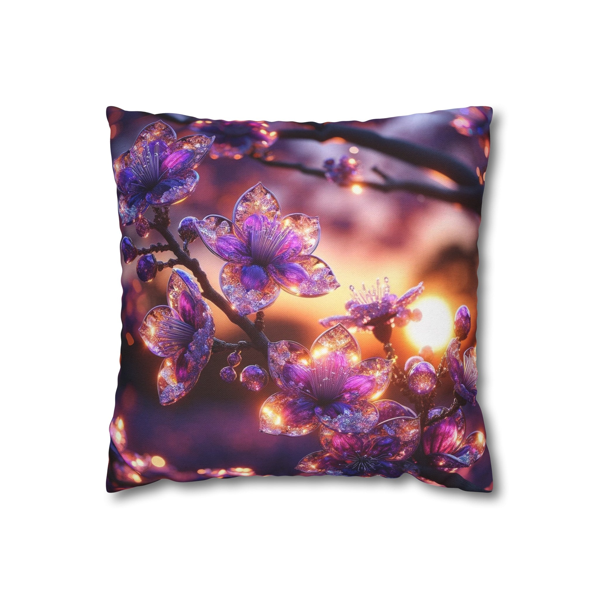 Purple diamond flowers (4) - Polyester Square Pillowcase