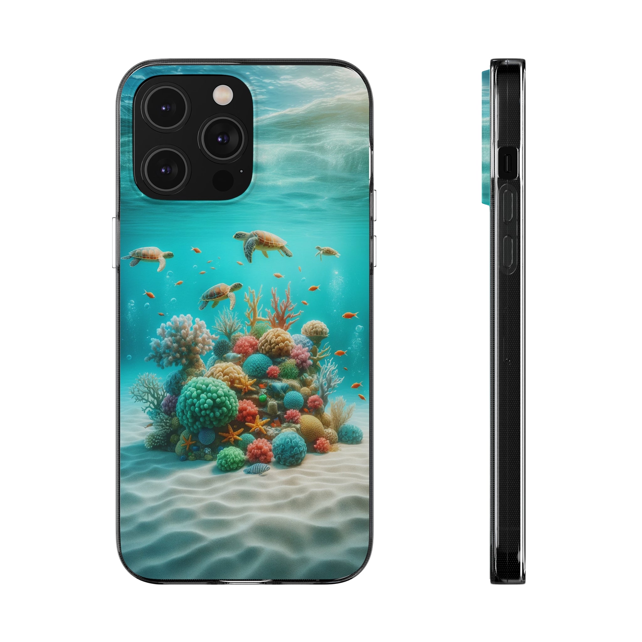 Turtles on coral reef - Soft Phone Case