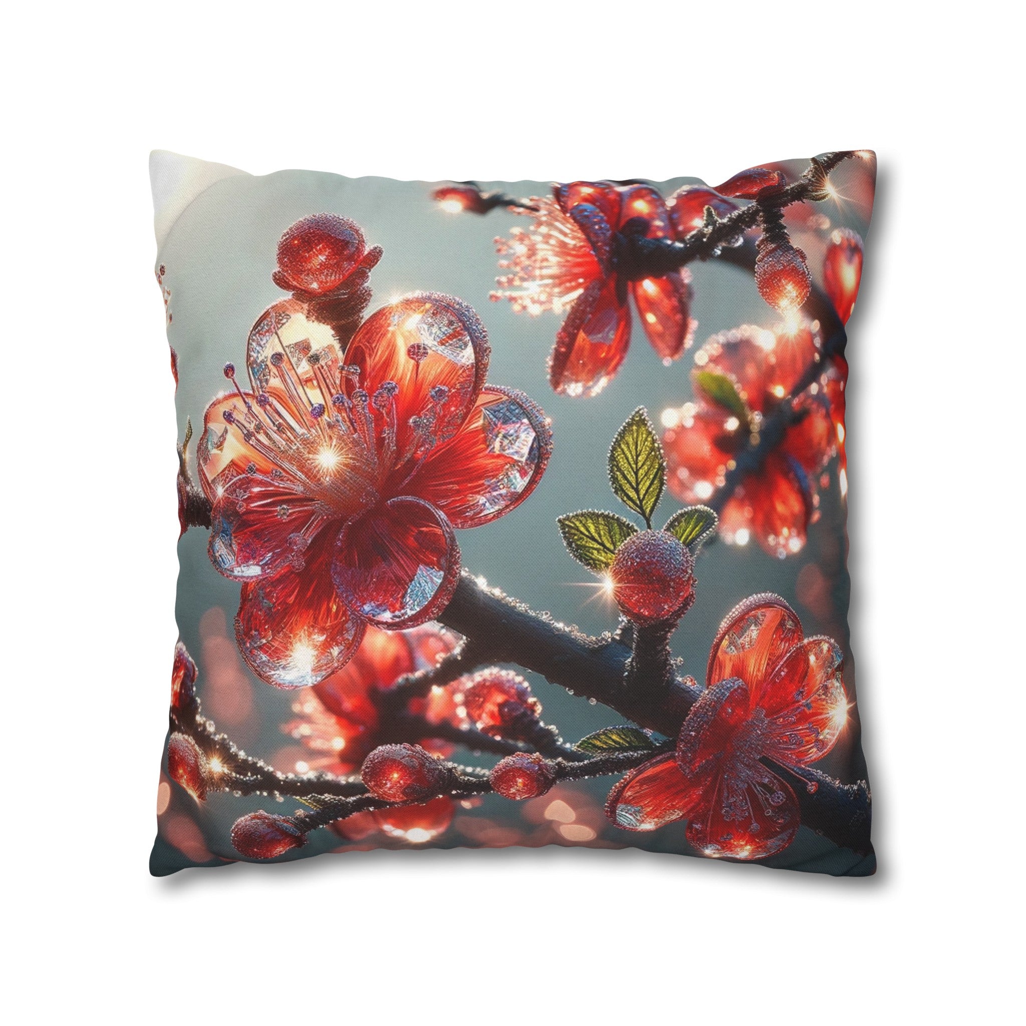 Red diamond flowers (1) - Polyester Square Pillowcase