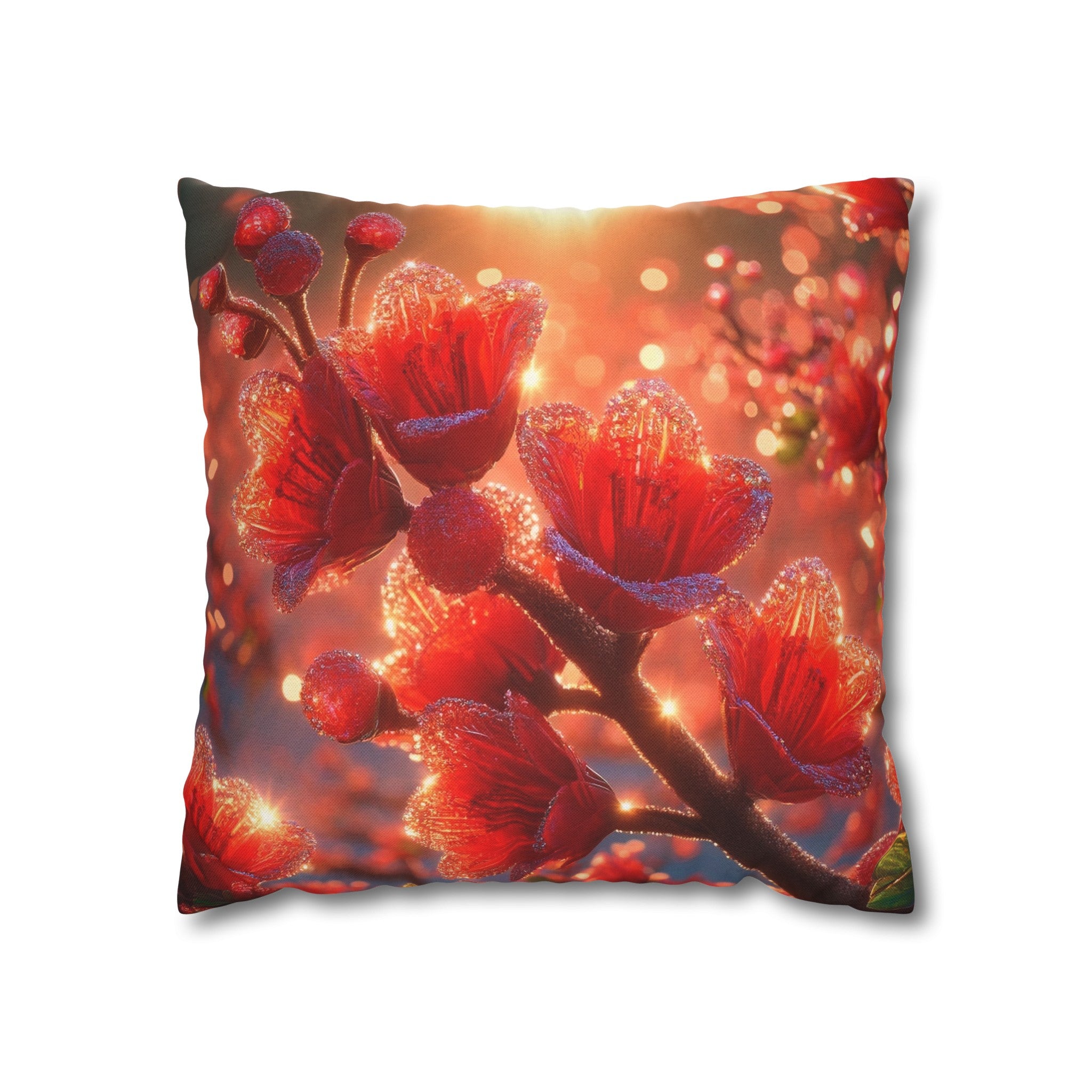 Red diamond flowers (2) -  Polyester Square Pillowcase