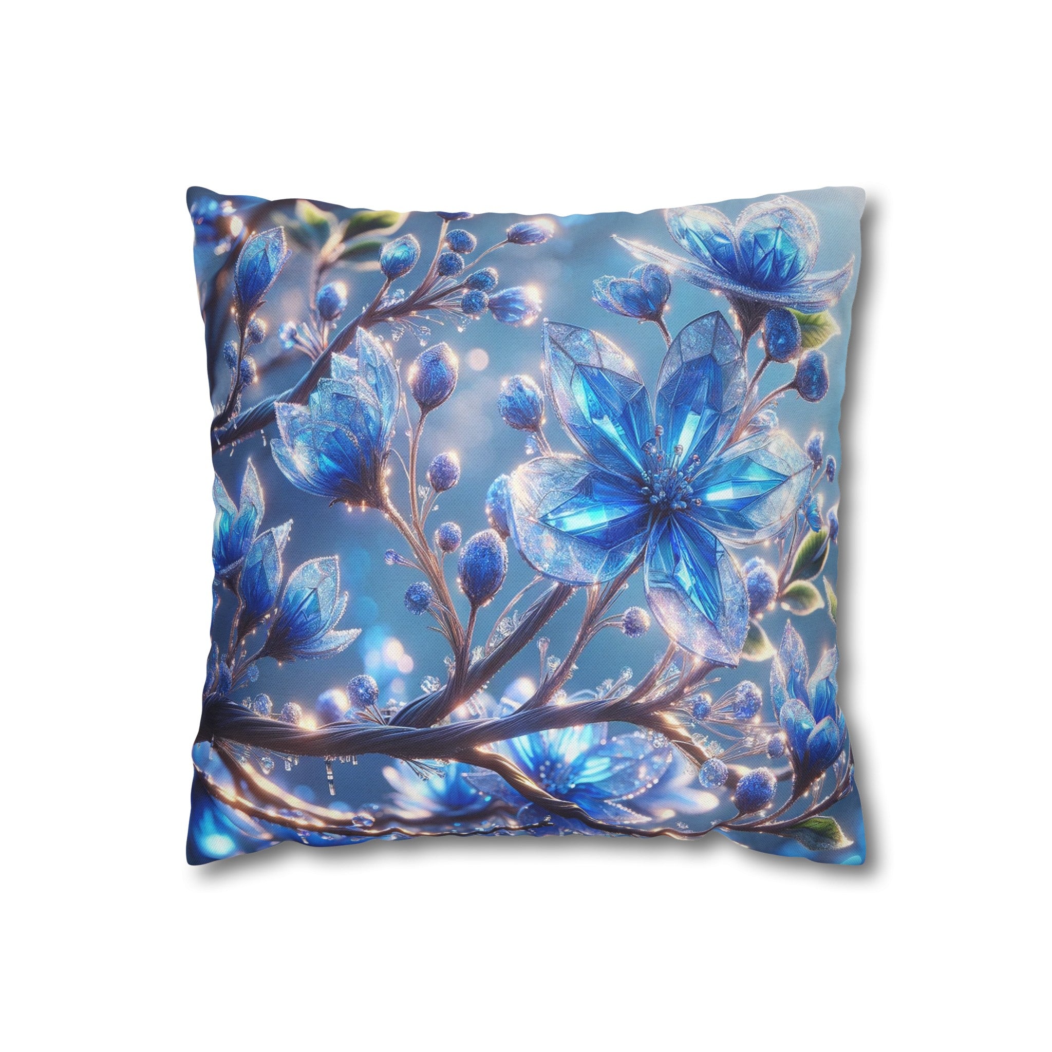 Blue, diamond flowers (5) - Polyester Square Pillowcase