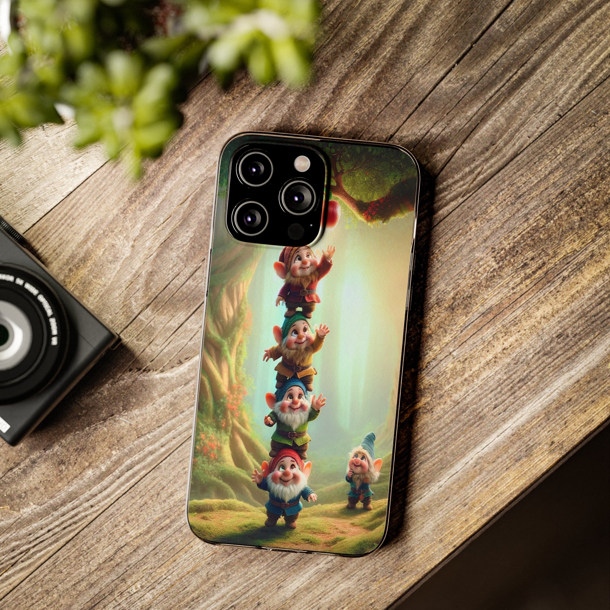 Gnomes reaching an apple - Soft Phone Case