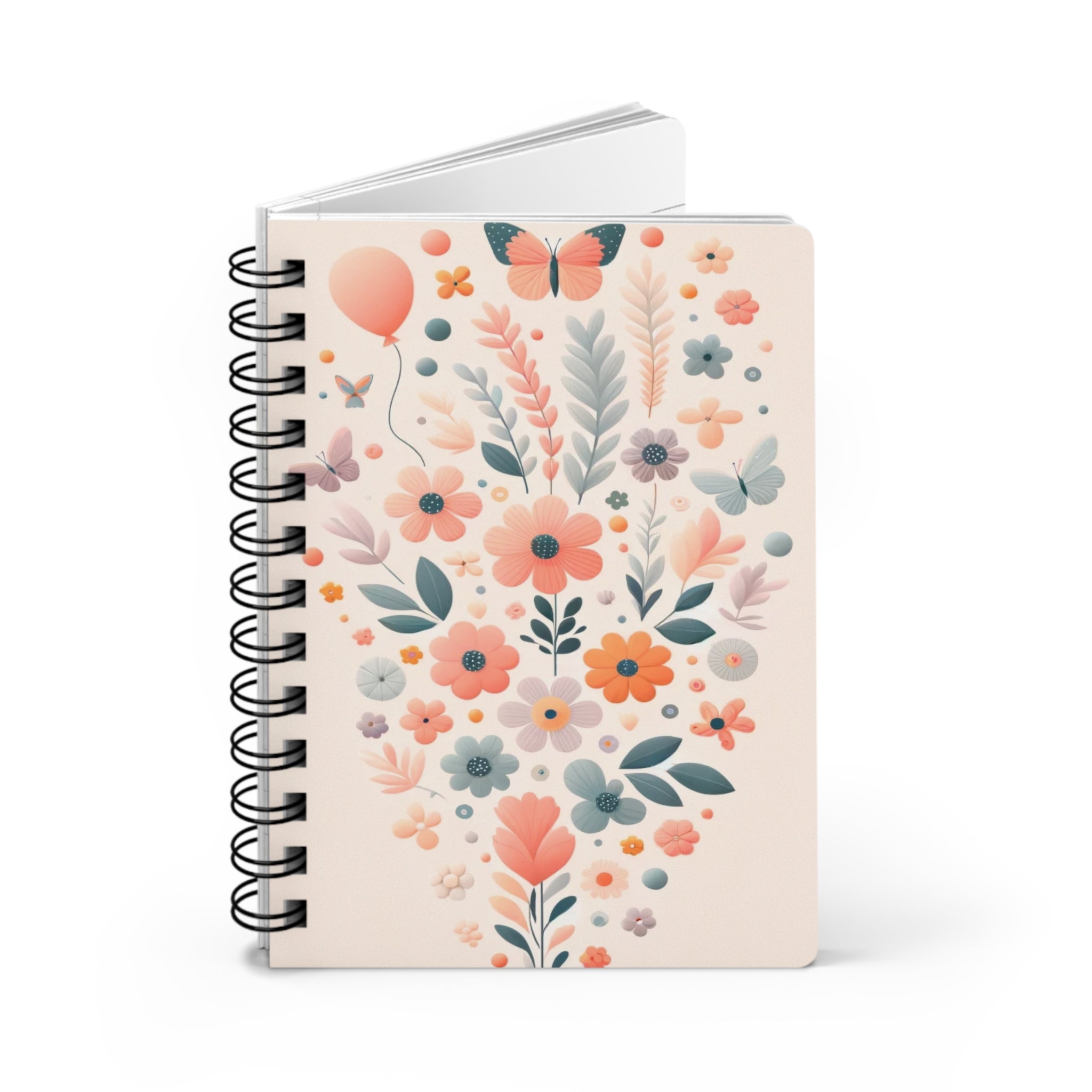 Bouquet of balloons, flowers and butterflies - Spiral Notebook