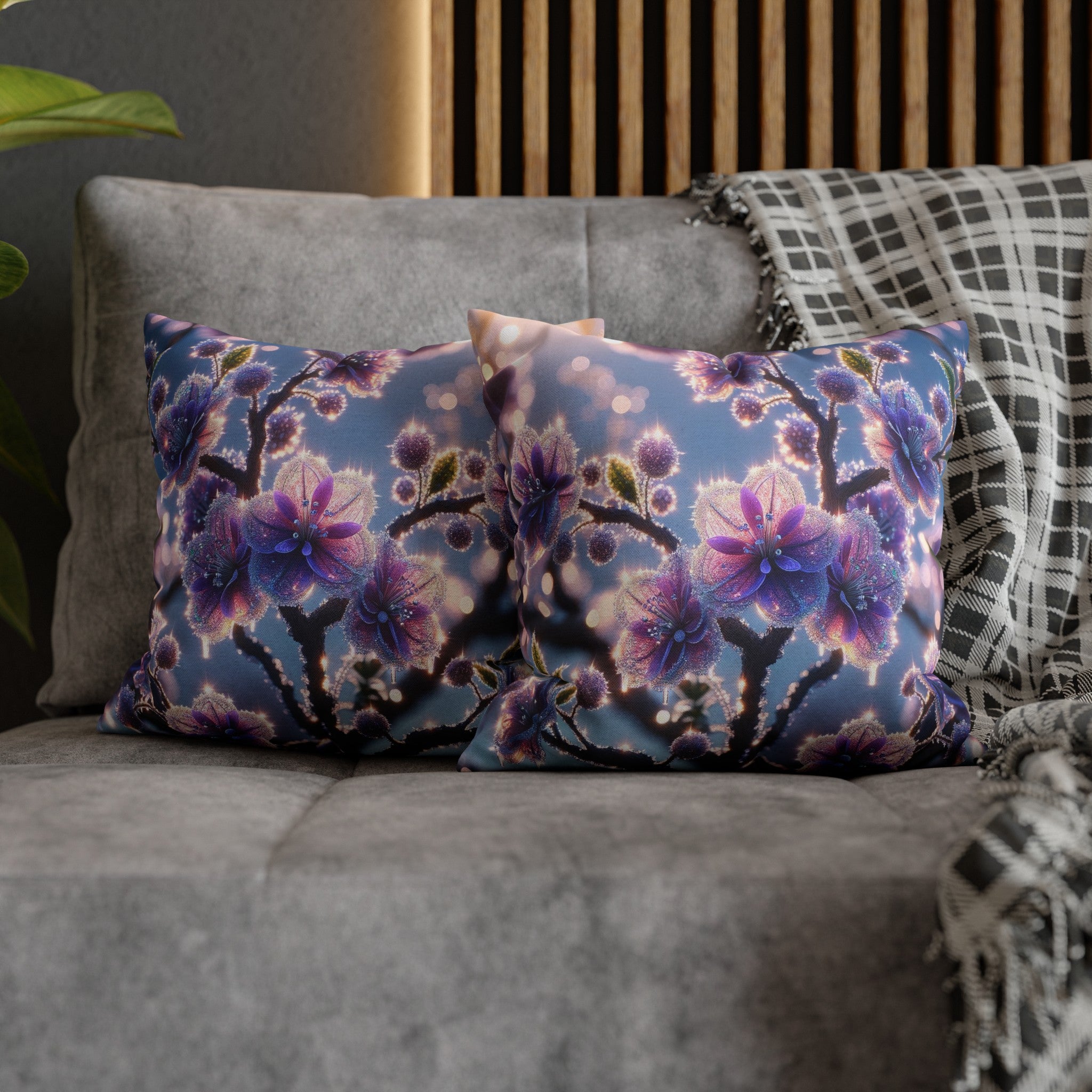 Purple diamond flowers (1) -  Polyester Square Pillowcase