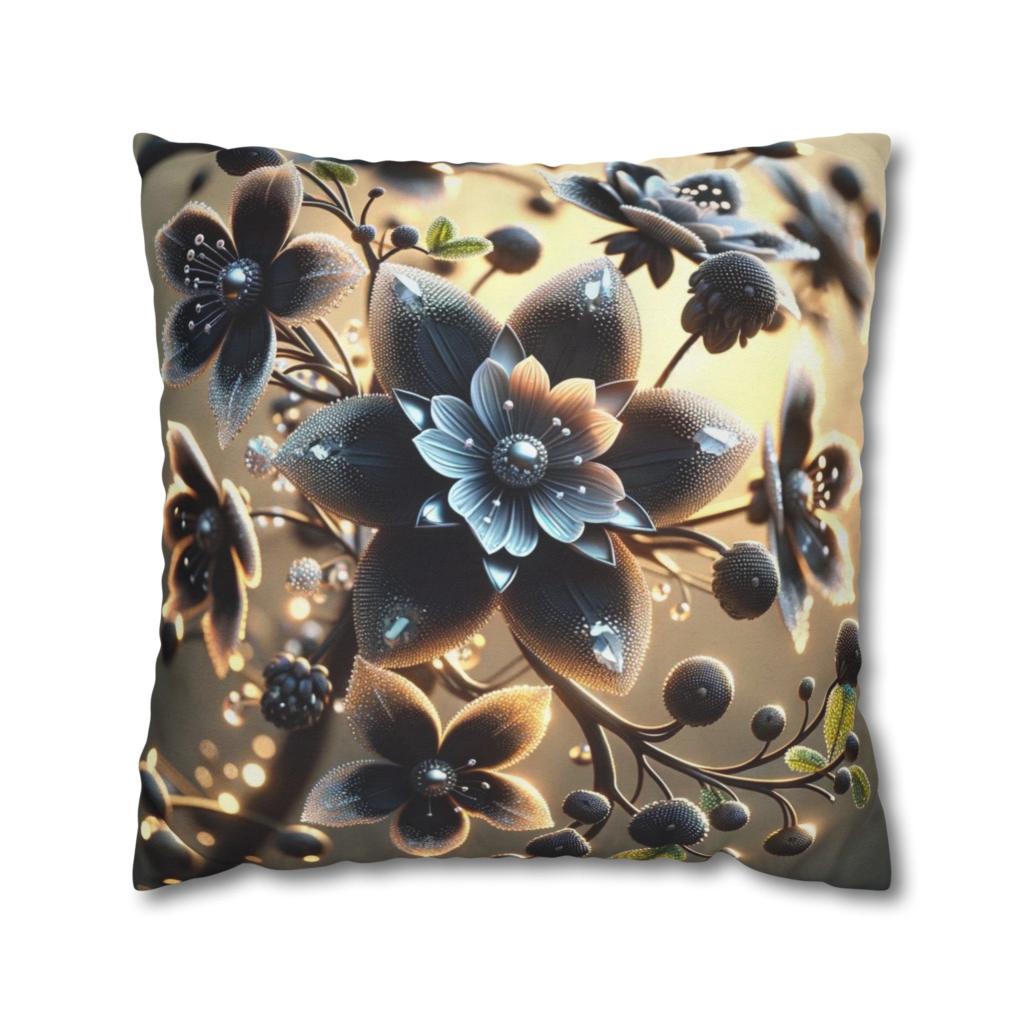 Black diamond flowers (3) - Polyester Square Pillowcase