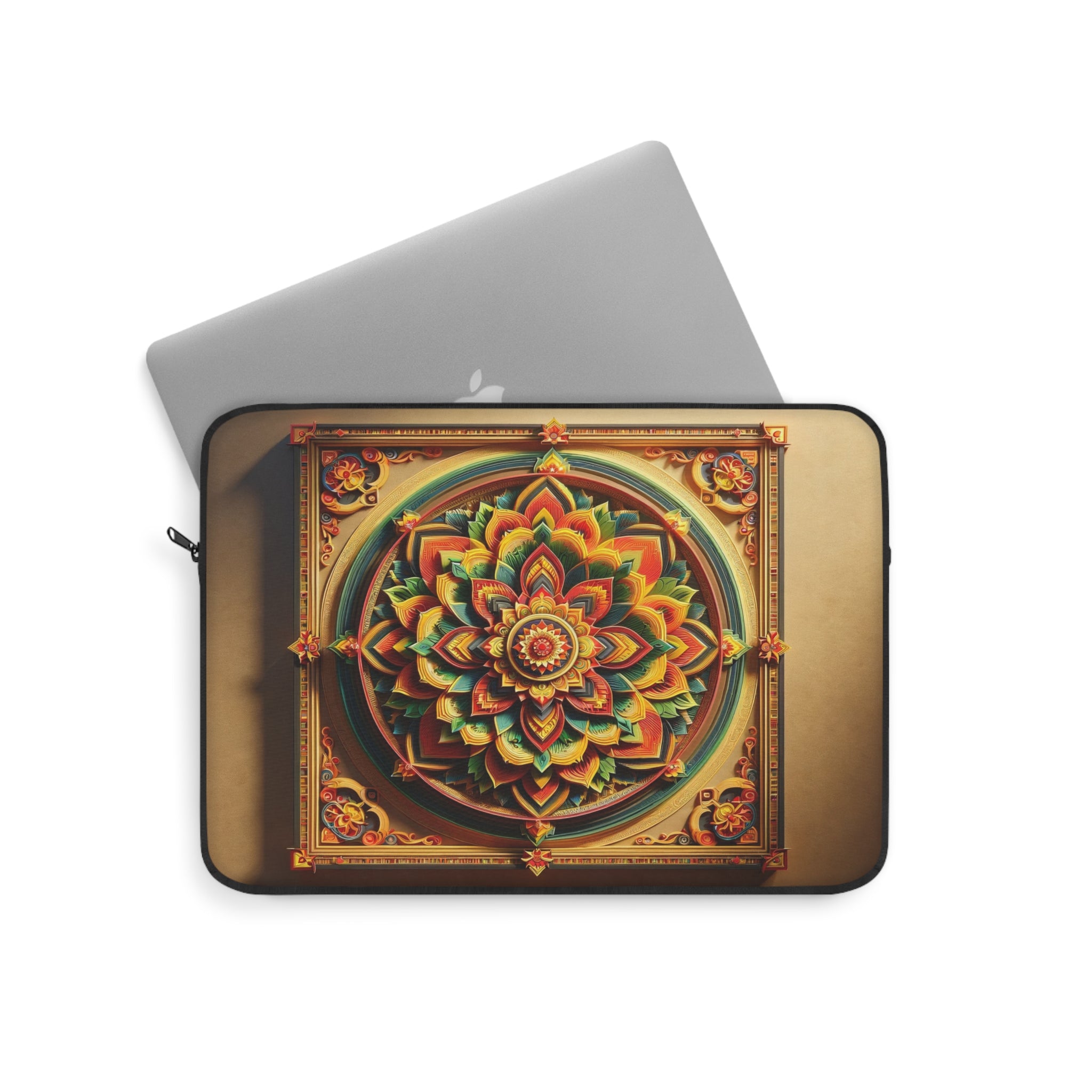 Green-yellow-red, 3D Mandala with shadow - Laptop Sleeve