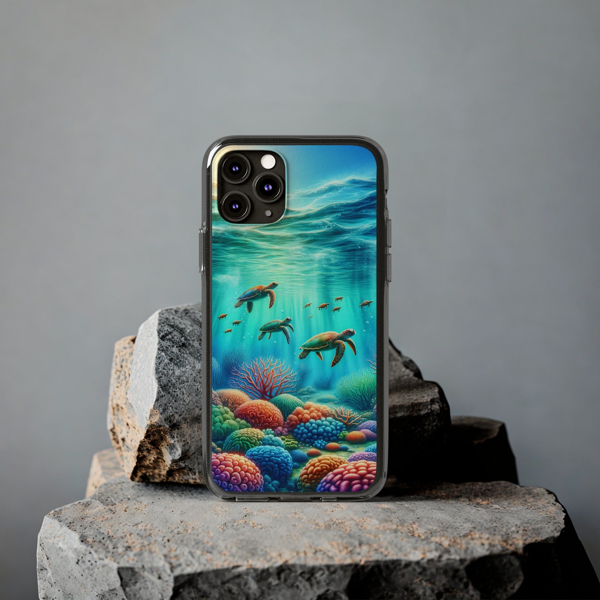 Turtles and coral reef - Soft Phone Case