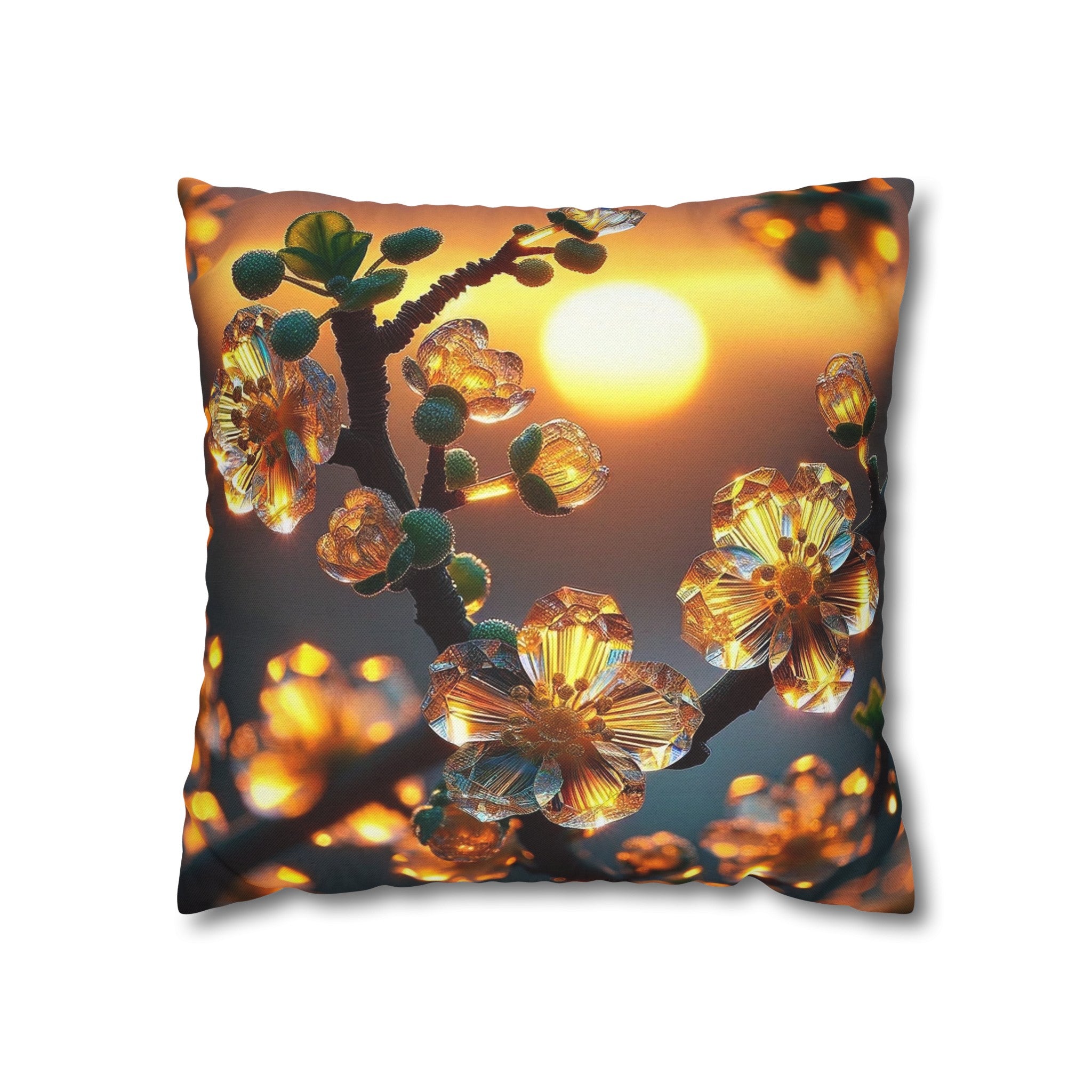 Yellow diamond flowers (4) - Polyester Square Pillowcase