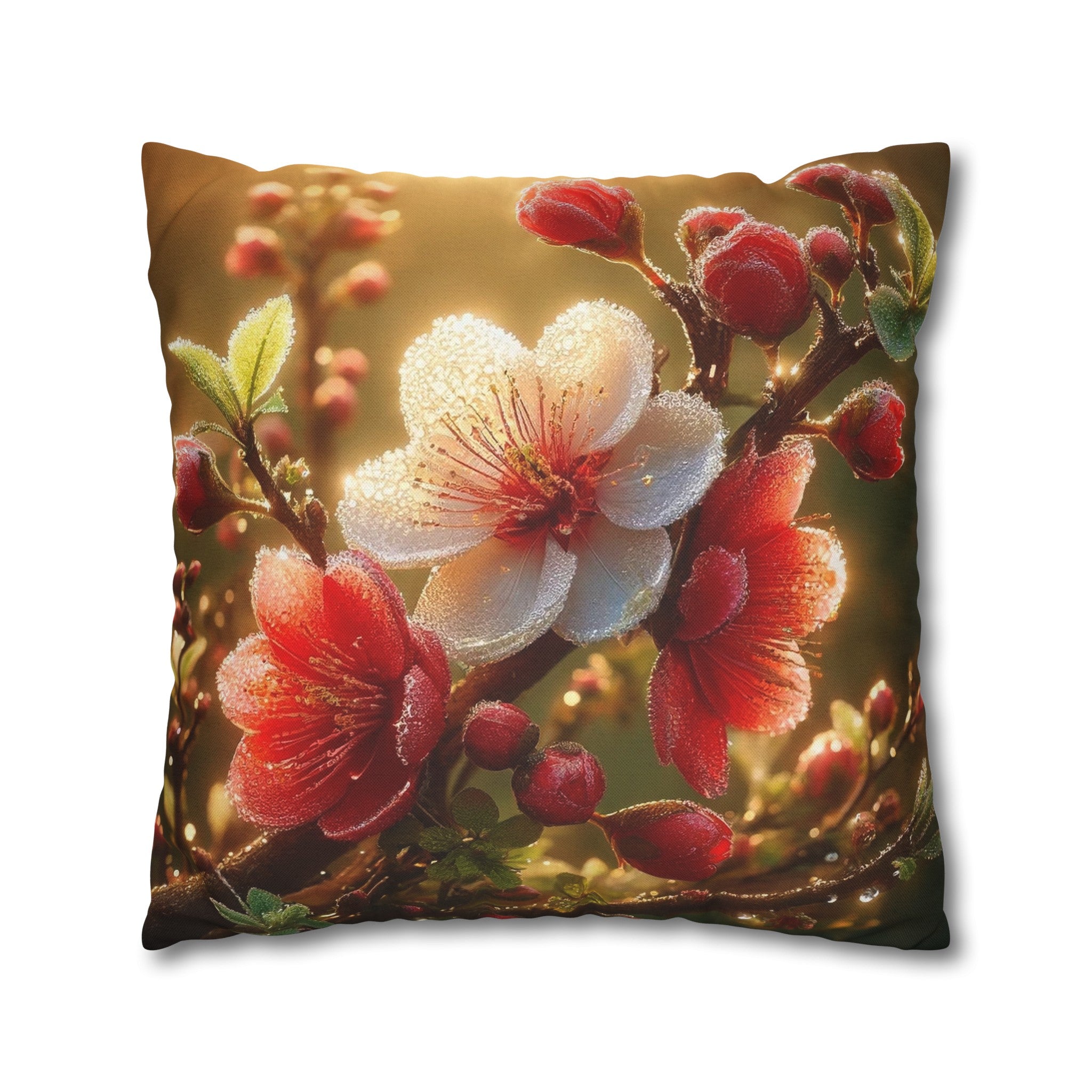 Red diamond flowers (4) - Polyester Square Pillowcase