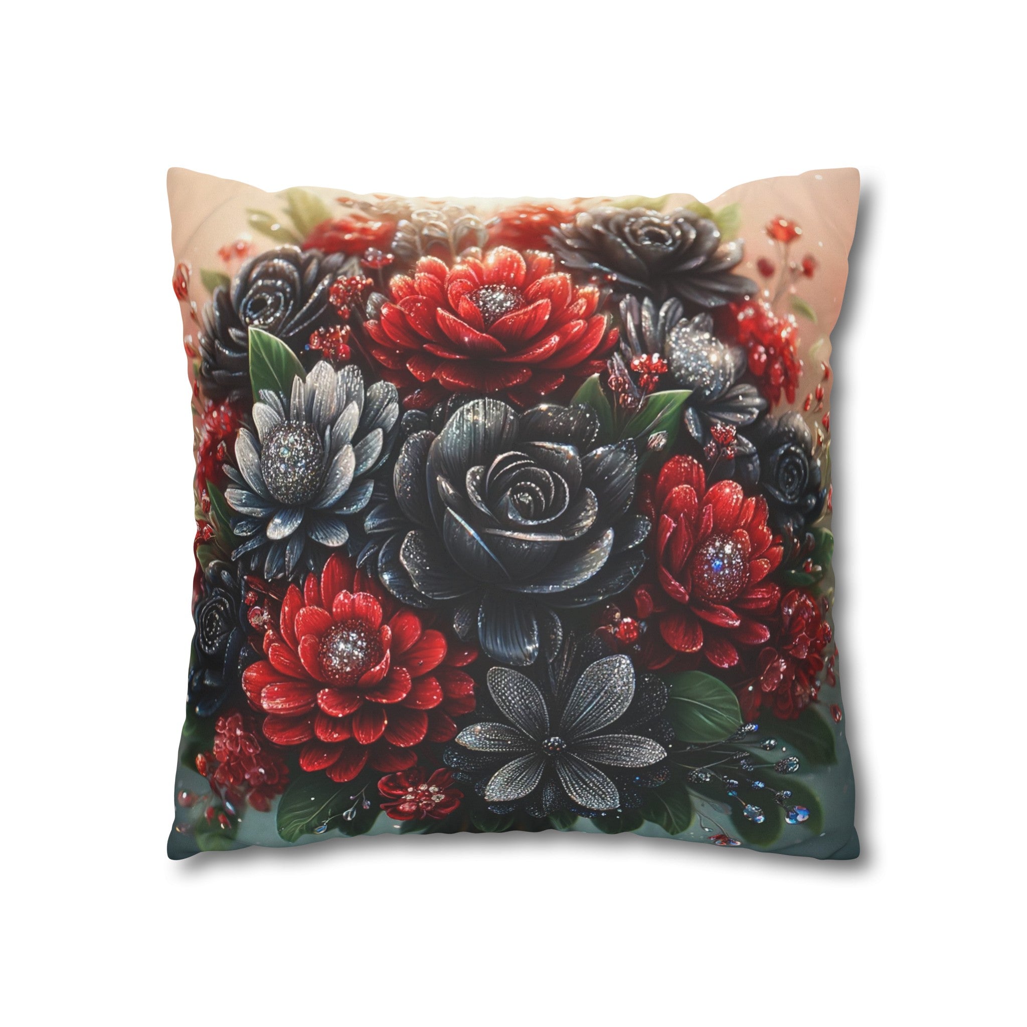 Black and Red Bouquet (1) - Suede Square Pillowcase