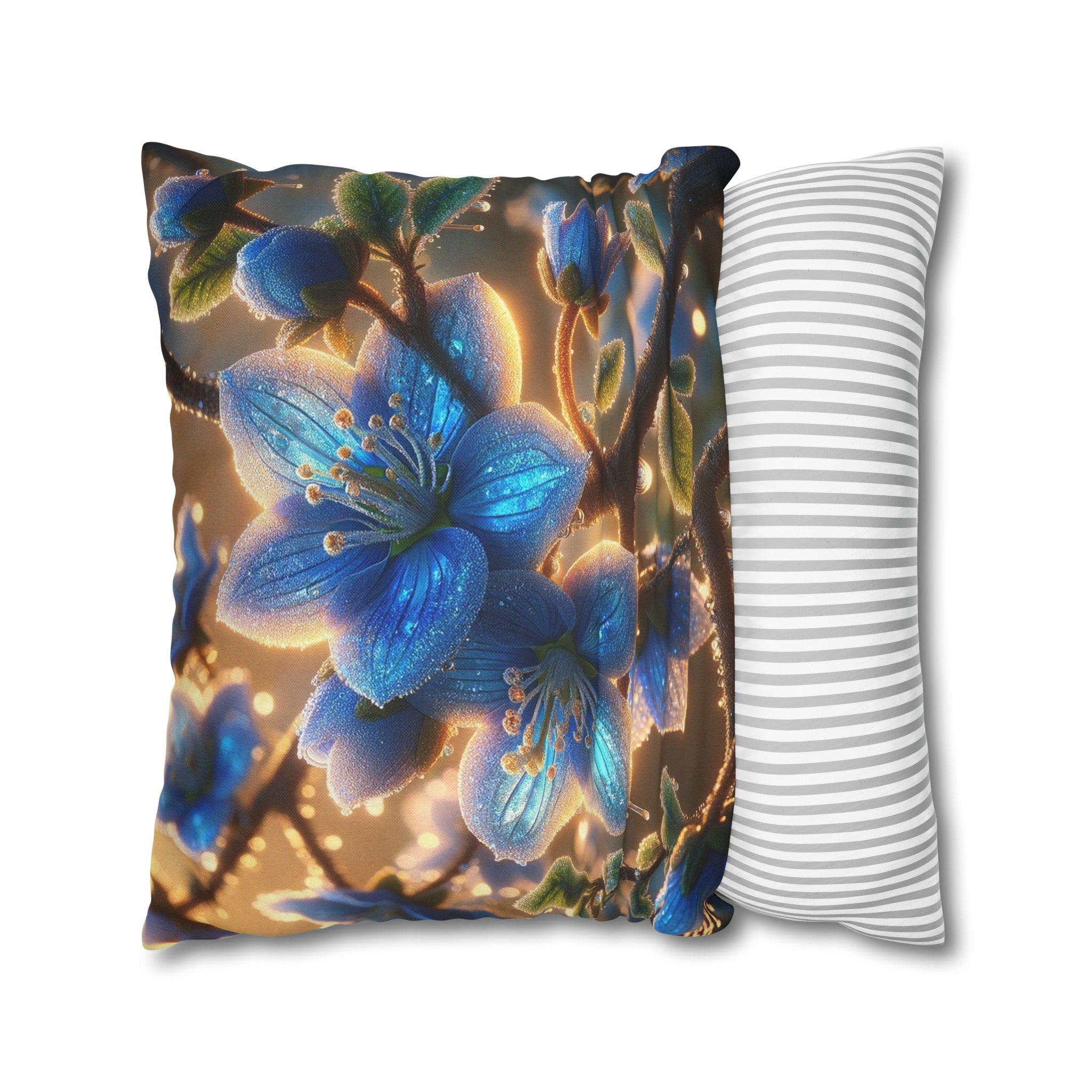 Blue, diamond flowers (3) - Polyester Square Pillowcase