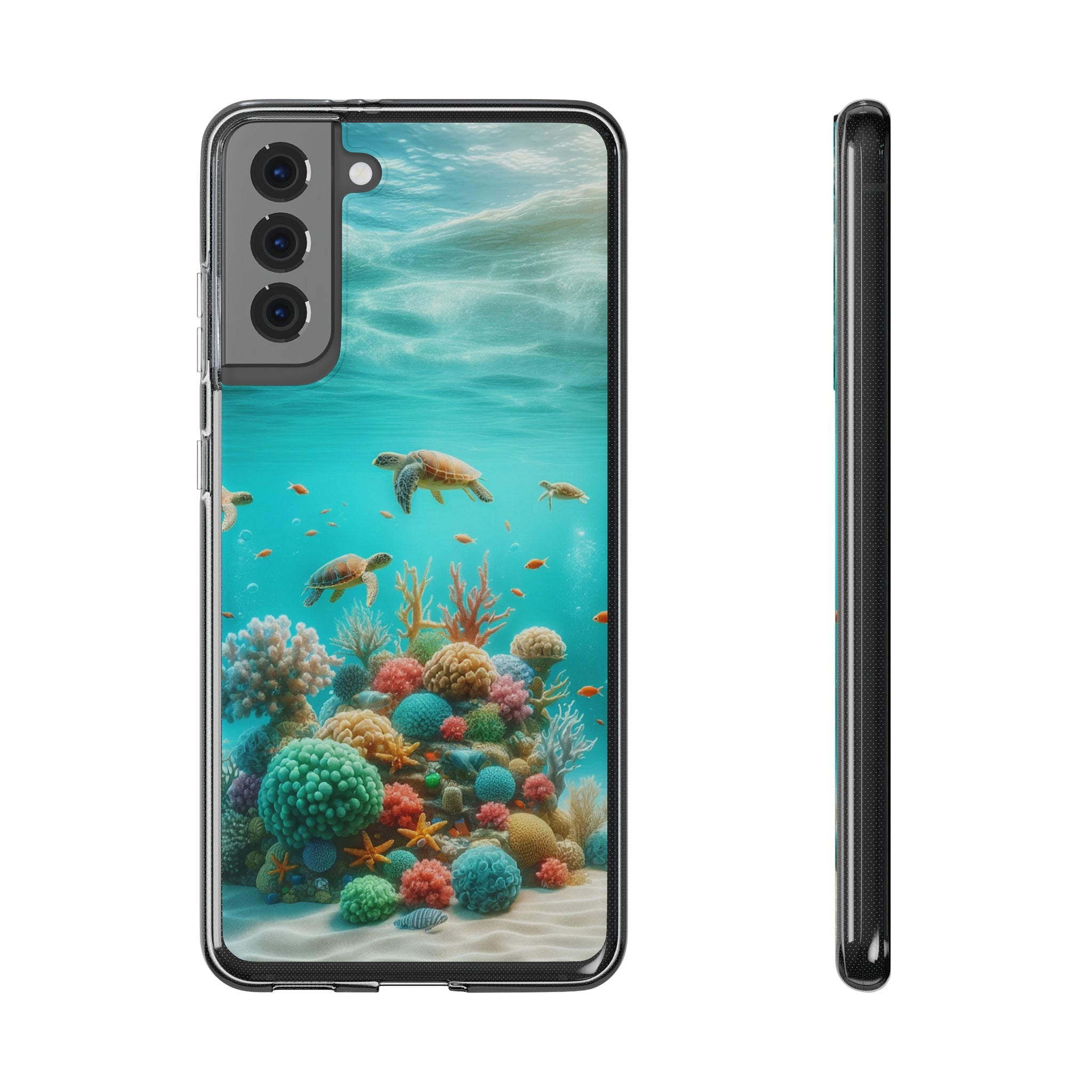 Turtles on coral reef - Soft Phone Case