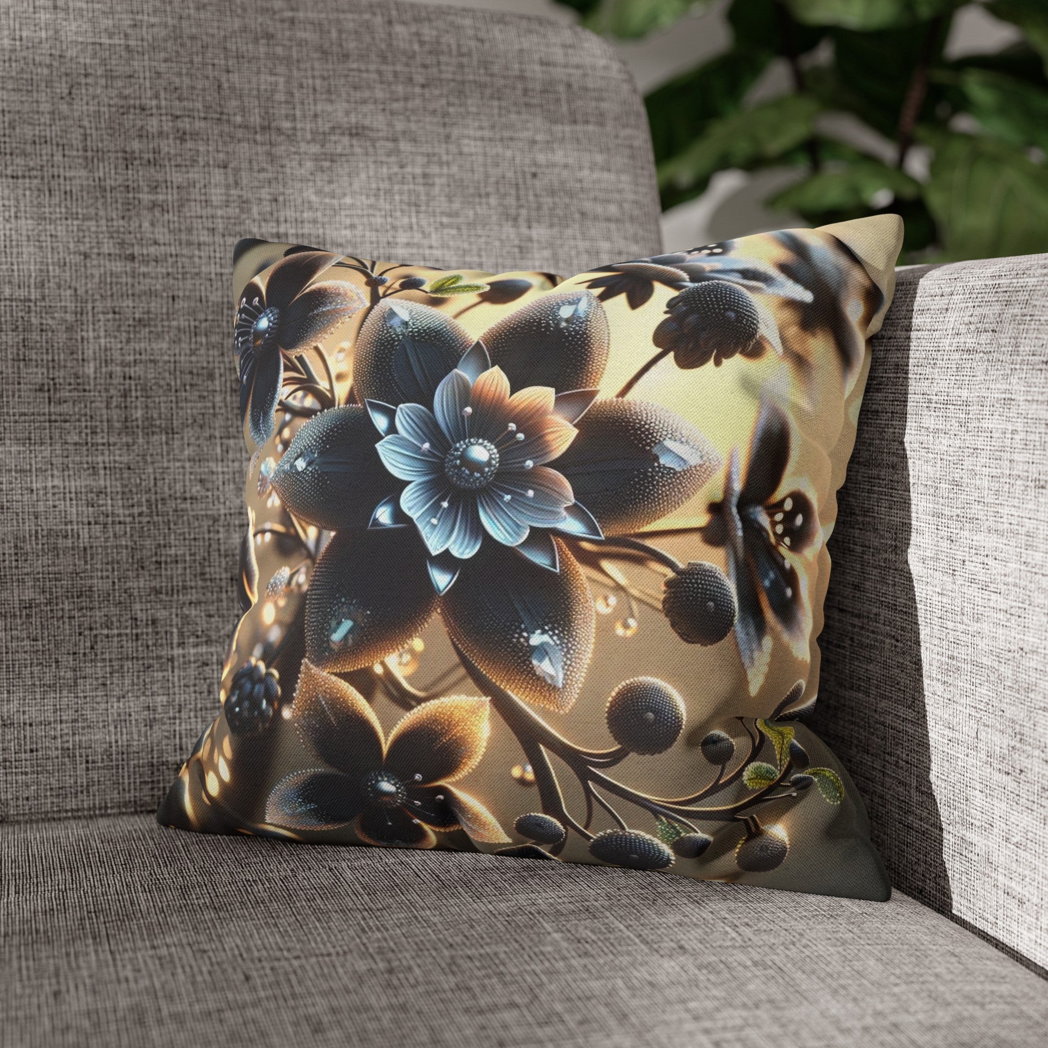 Black diamond flowers (3) - Polyester Square Pillowcase