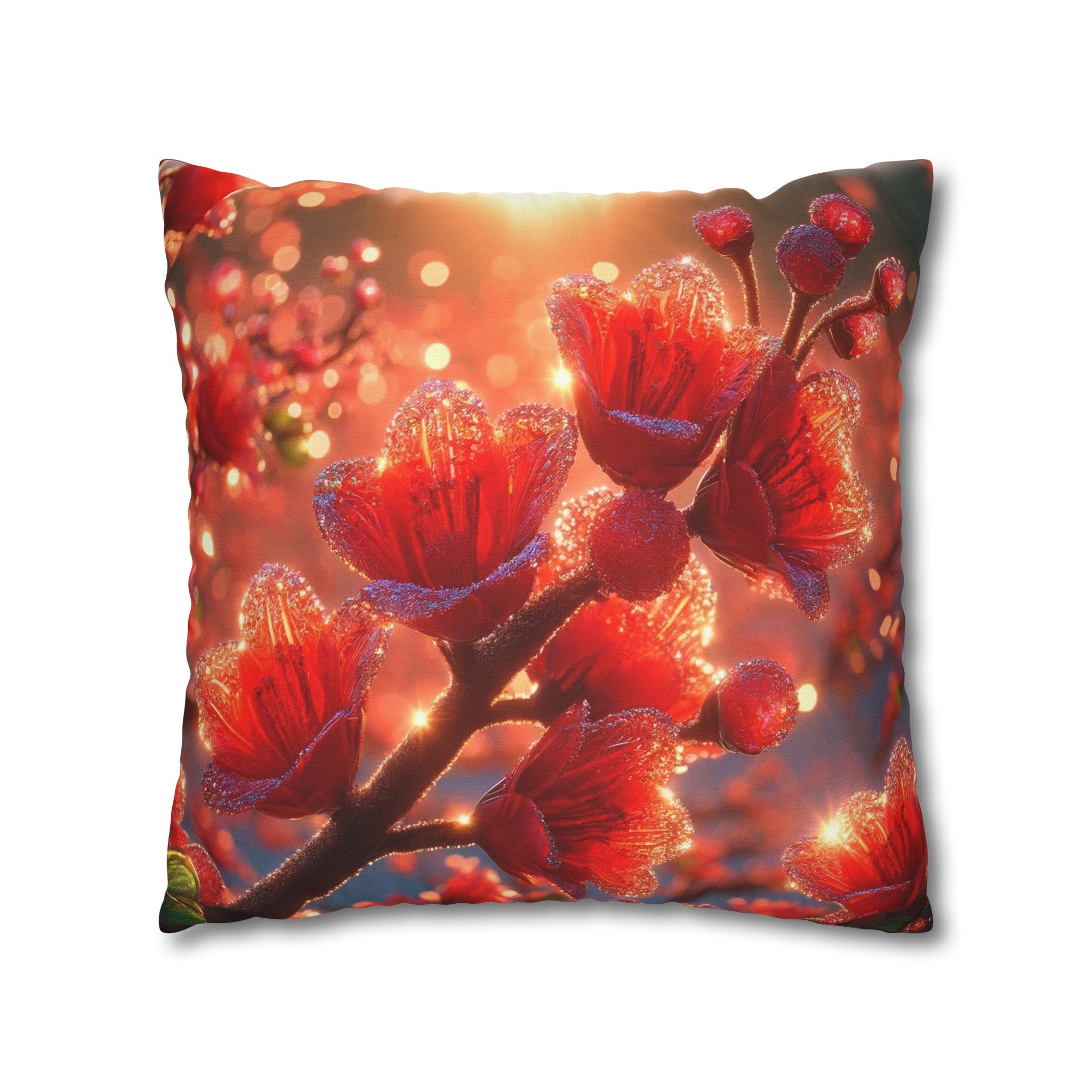 Red shiny flowers (1)  - Polyester Square Pillowcase