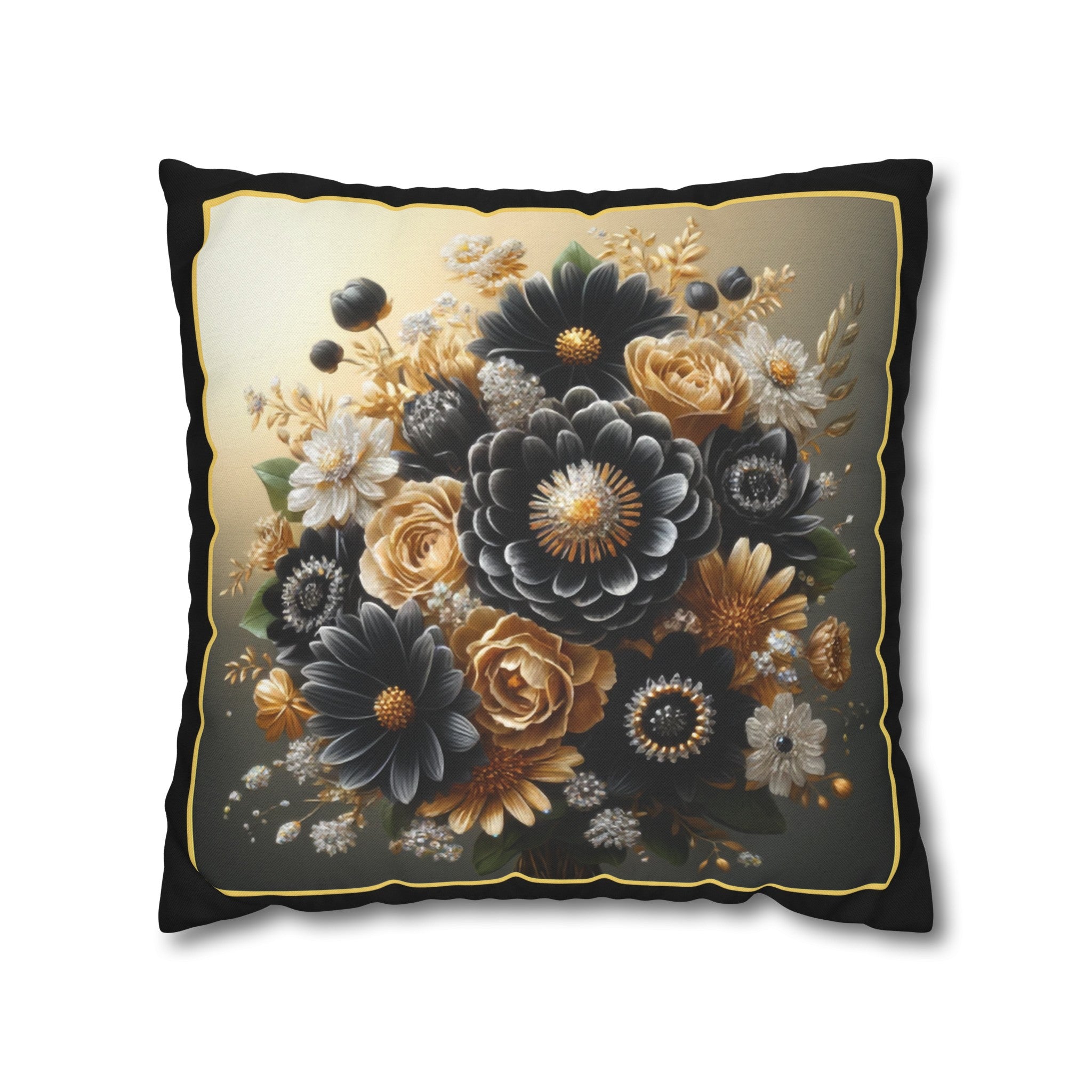 Black-Golden Bouquet (1) - Polyester Square Pillowcase