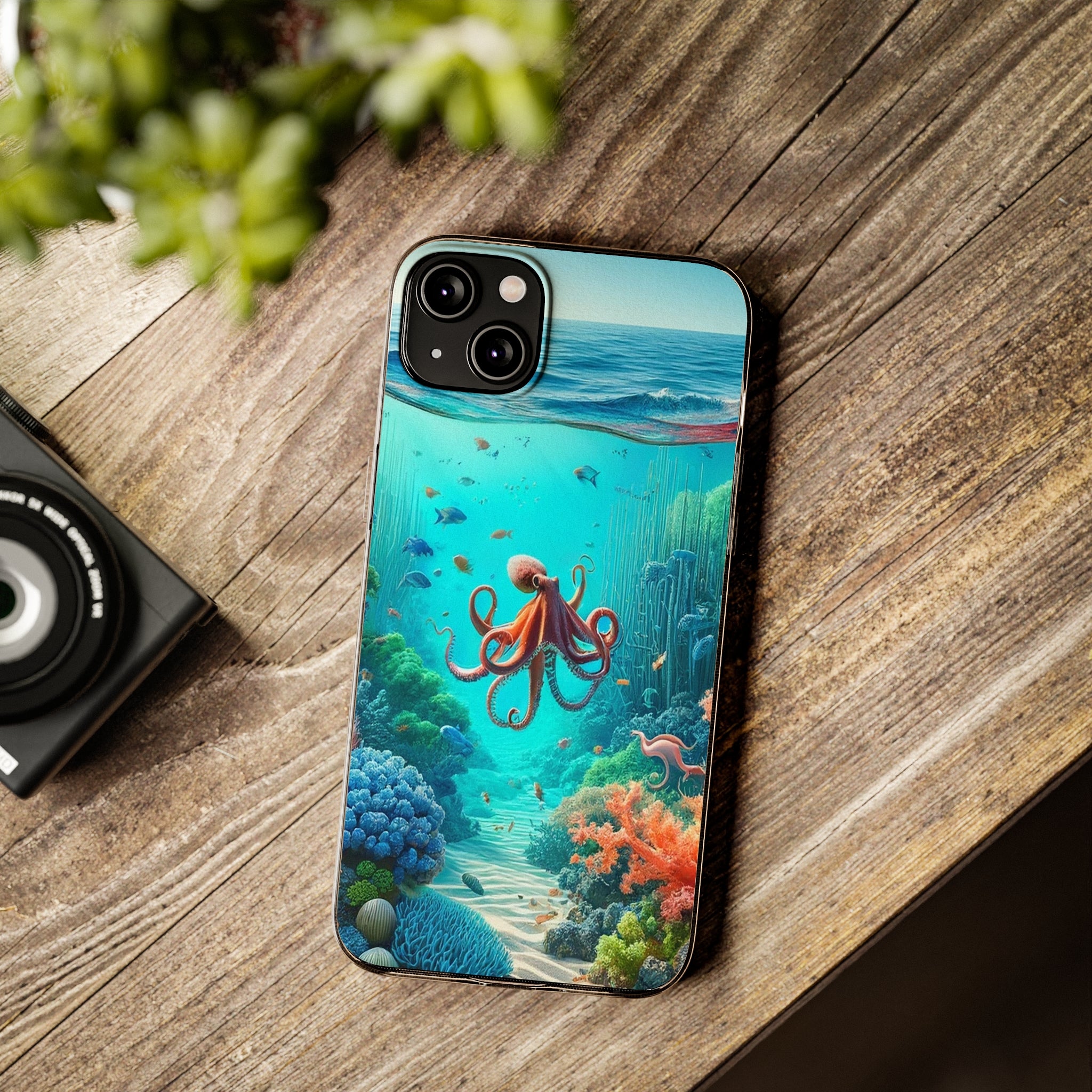 Octopus in turquoise water - Soft Phone Case