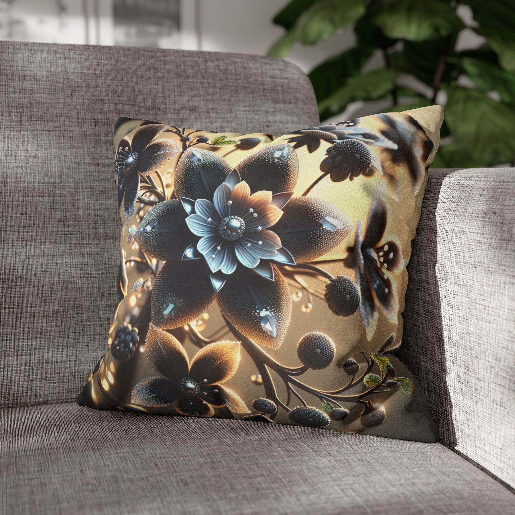 Black diamond flowers (4) - Suede Square Pillowcase