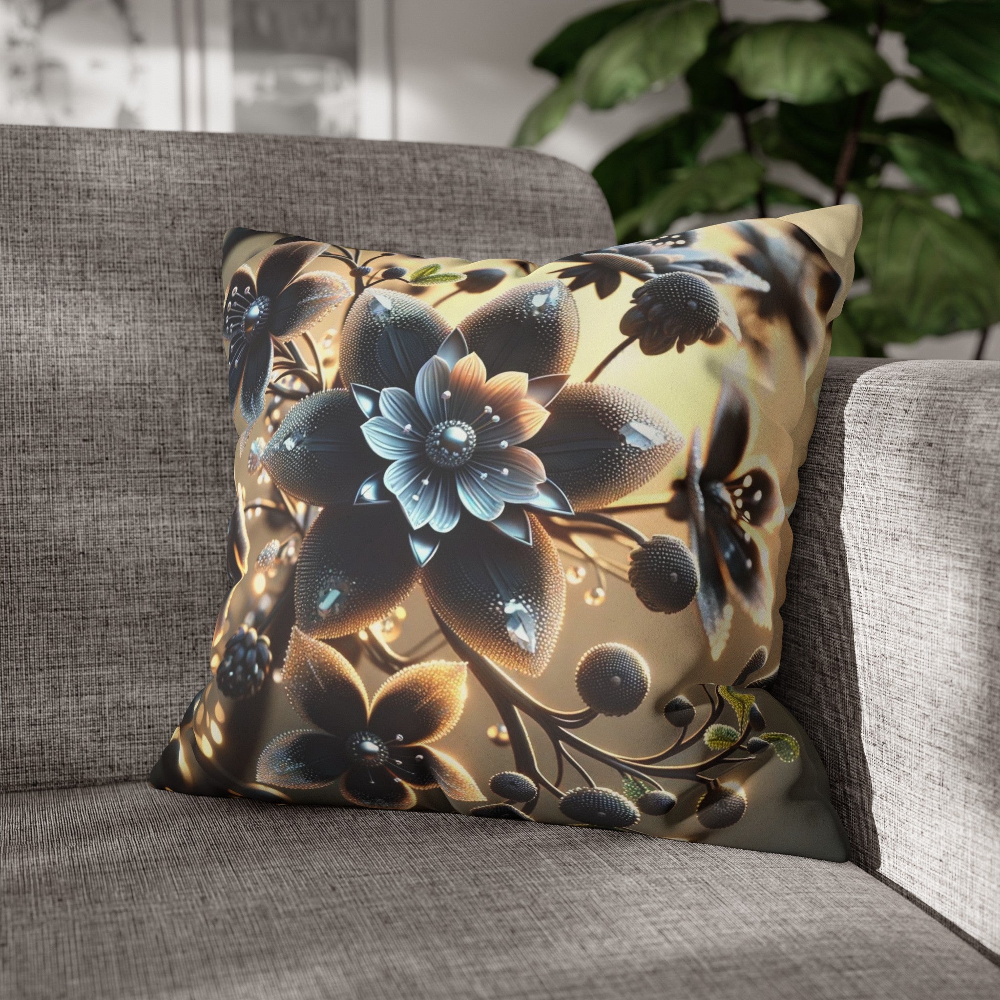 Black diamond flowers (4) - Suede Square Pillowcase