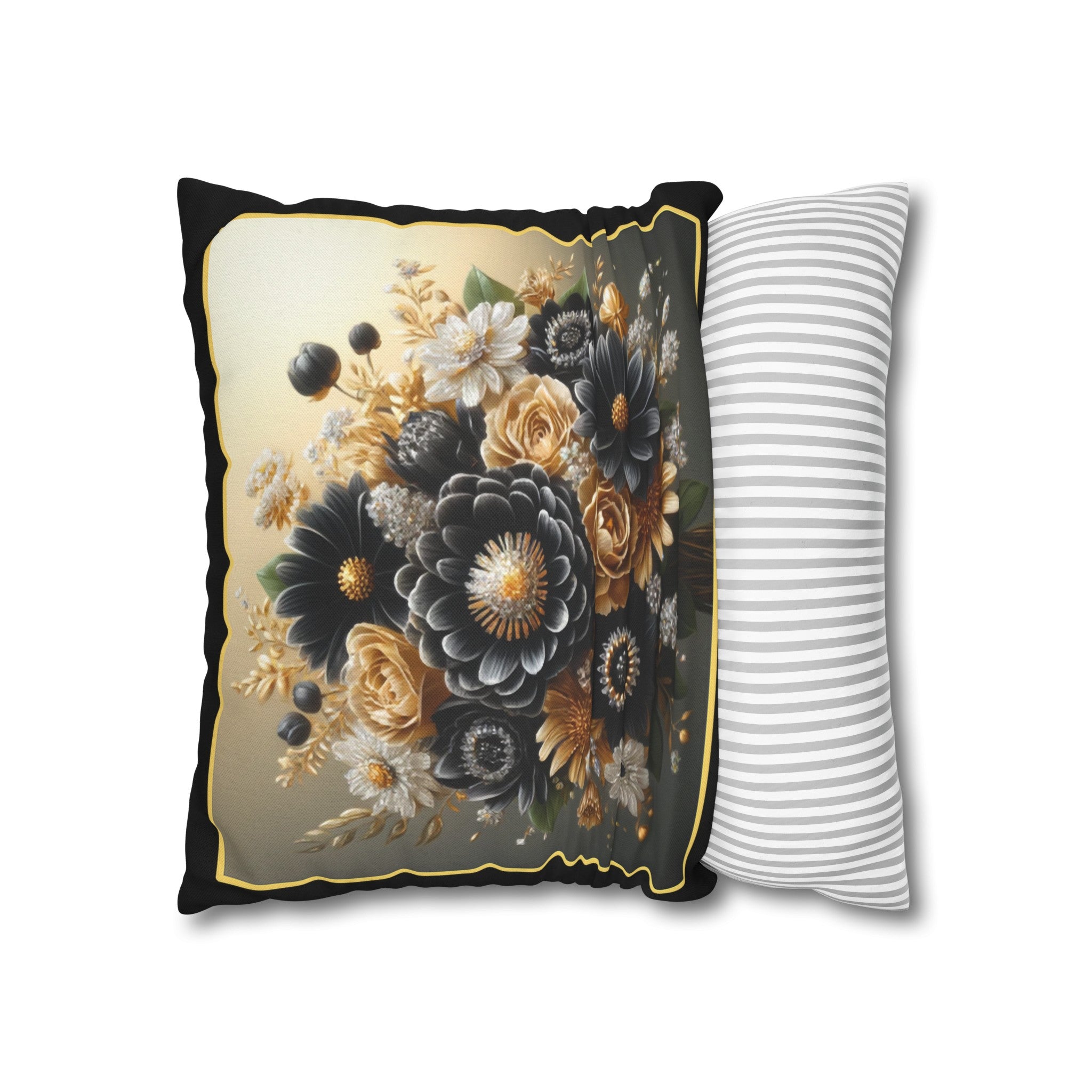 Black-Golden Bouquet (1) - Polyester Square Pillowcase