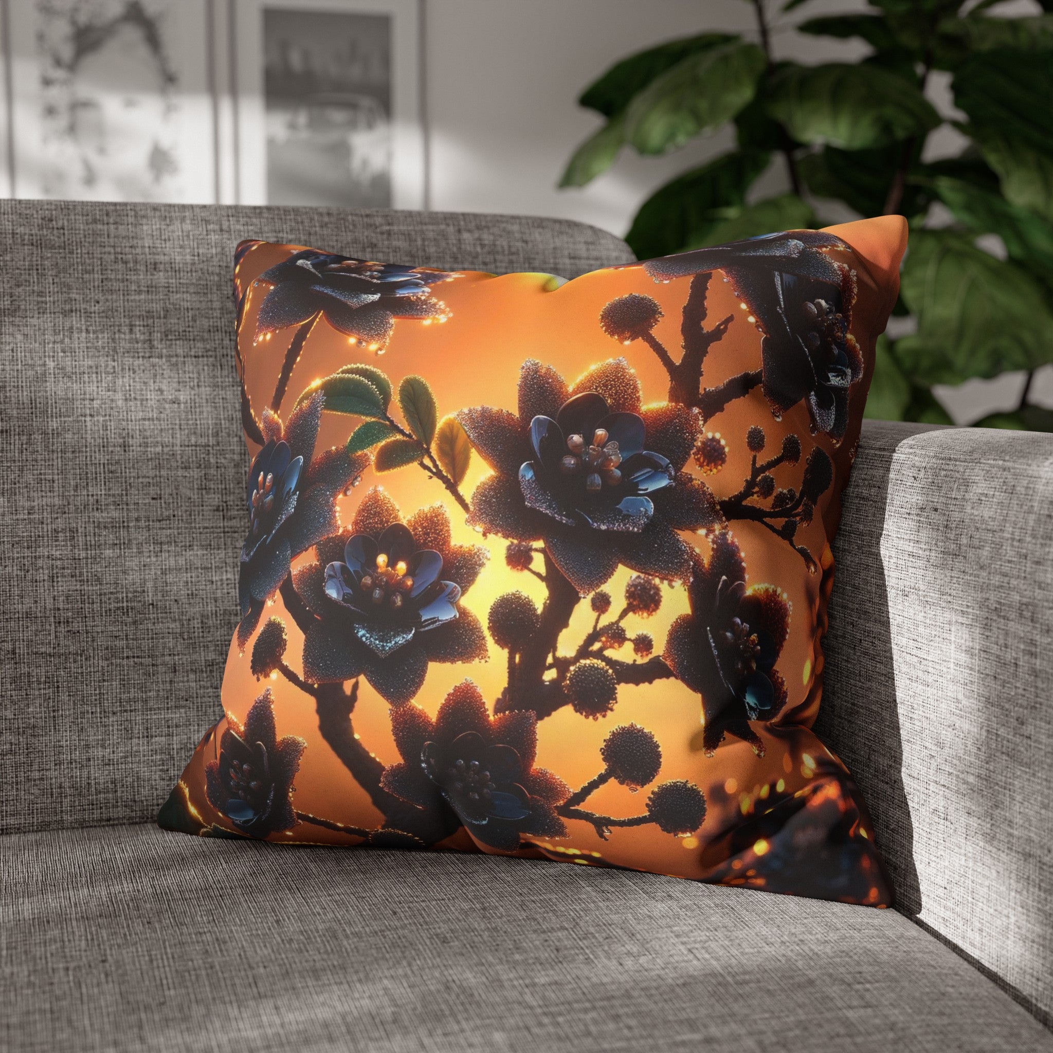 Black diamond flowers (3) - Suede Square Pillowcase