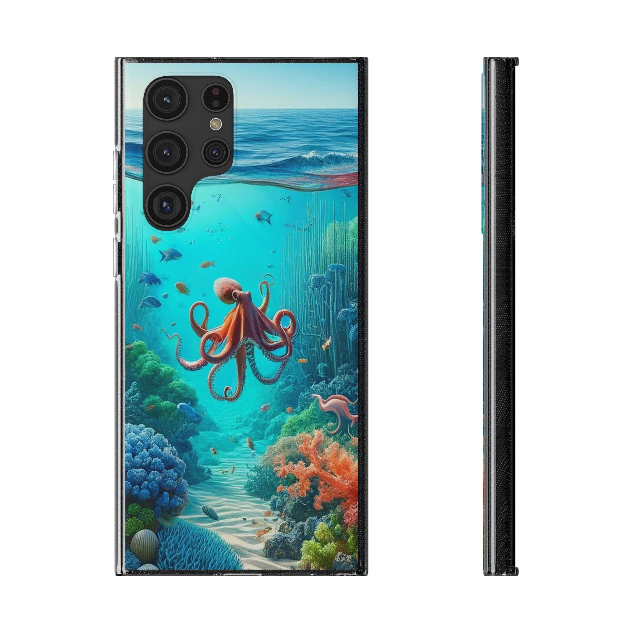 Octopus in turquoise water - Soft Phone Case