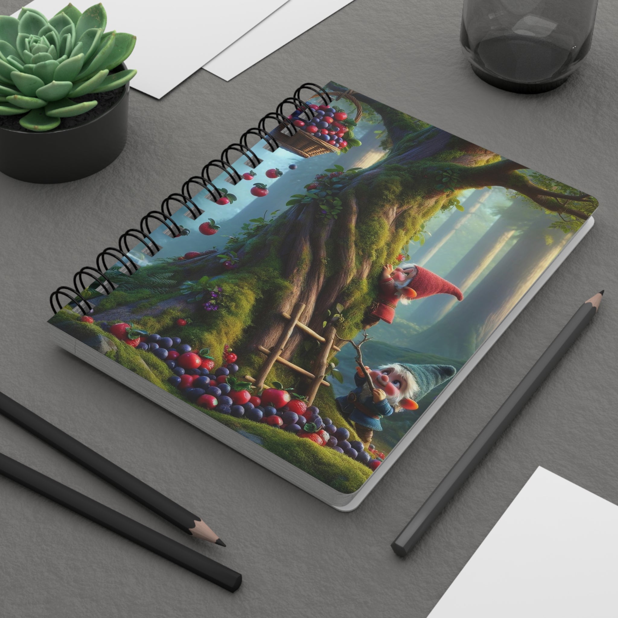 Gnomes climbing in a tree - Spiral Notebook