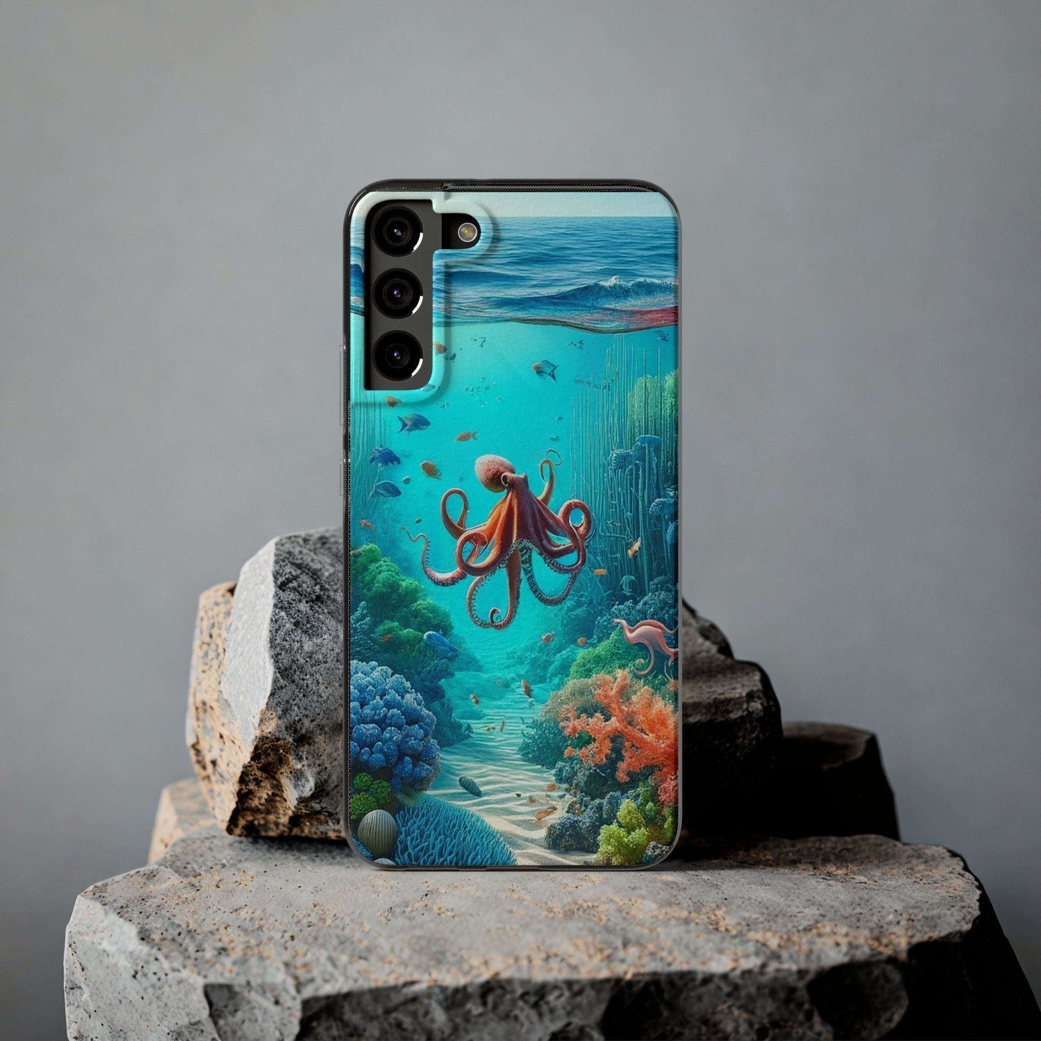 Octopus in turquoise water - Soft Phone Case