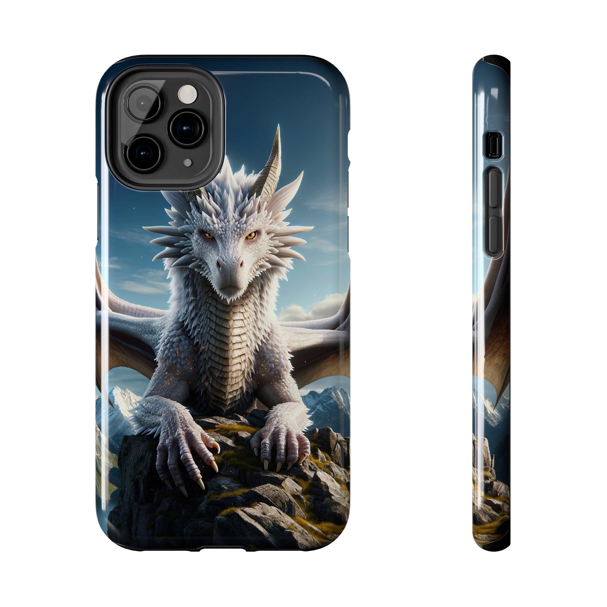 White dragon on a rock - Tough Phone Case