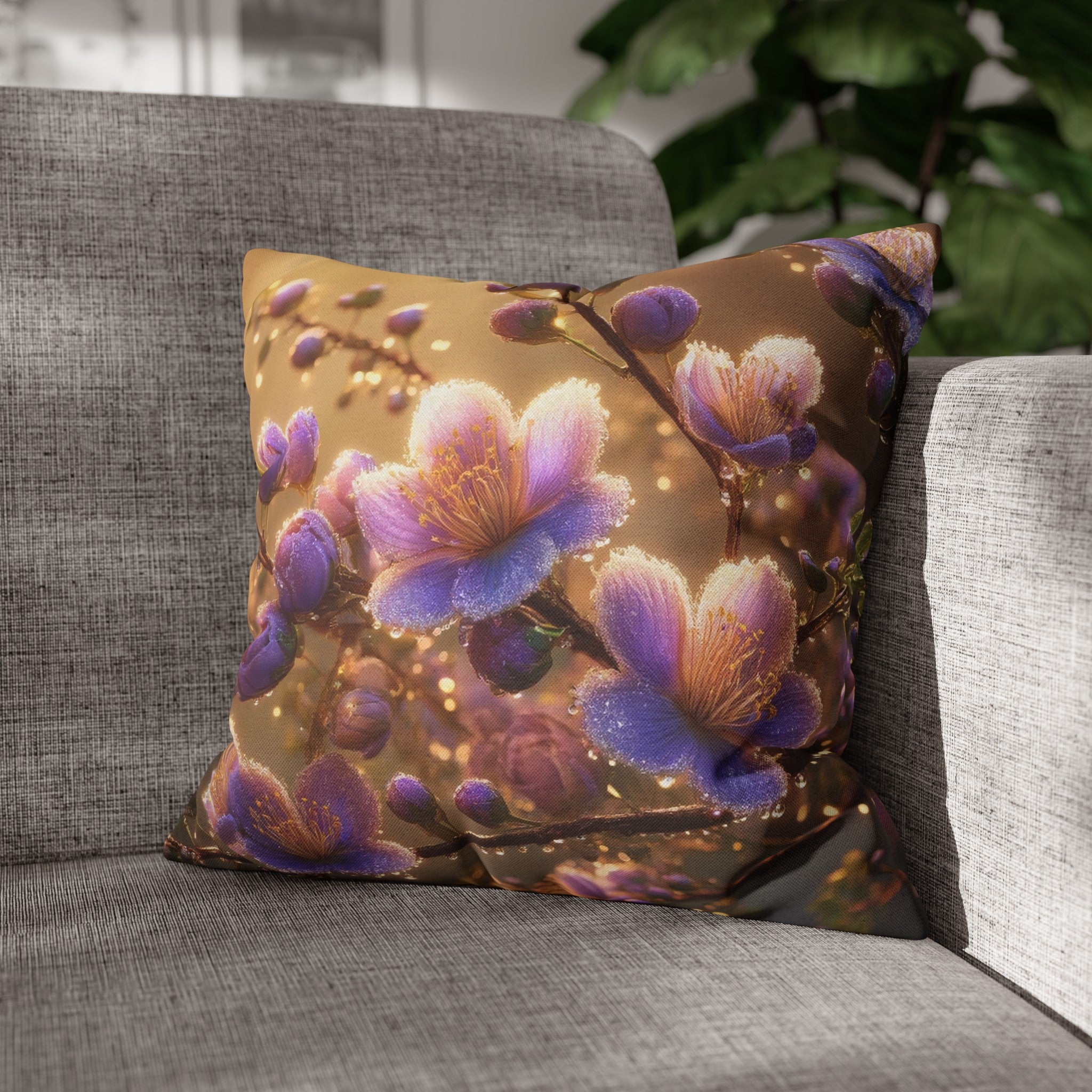 Purple diamond flowers (3) - Polyester Square Pillowcase